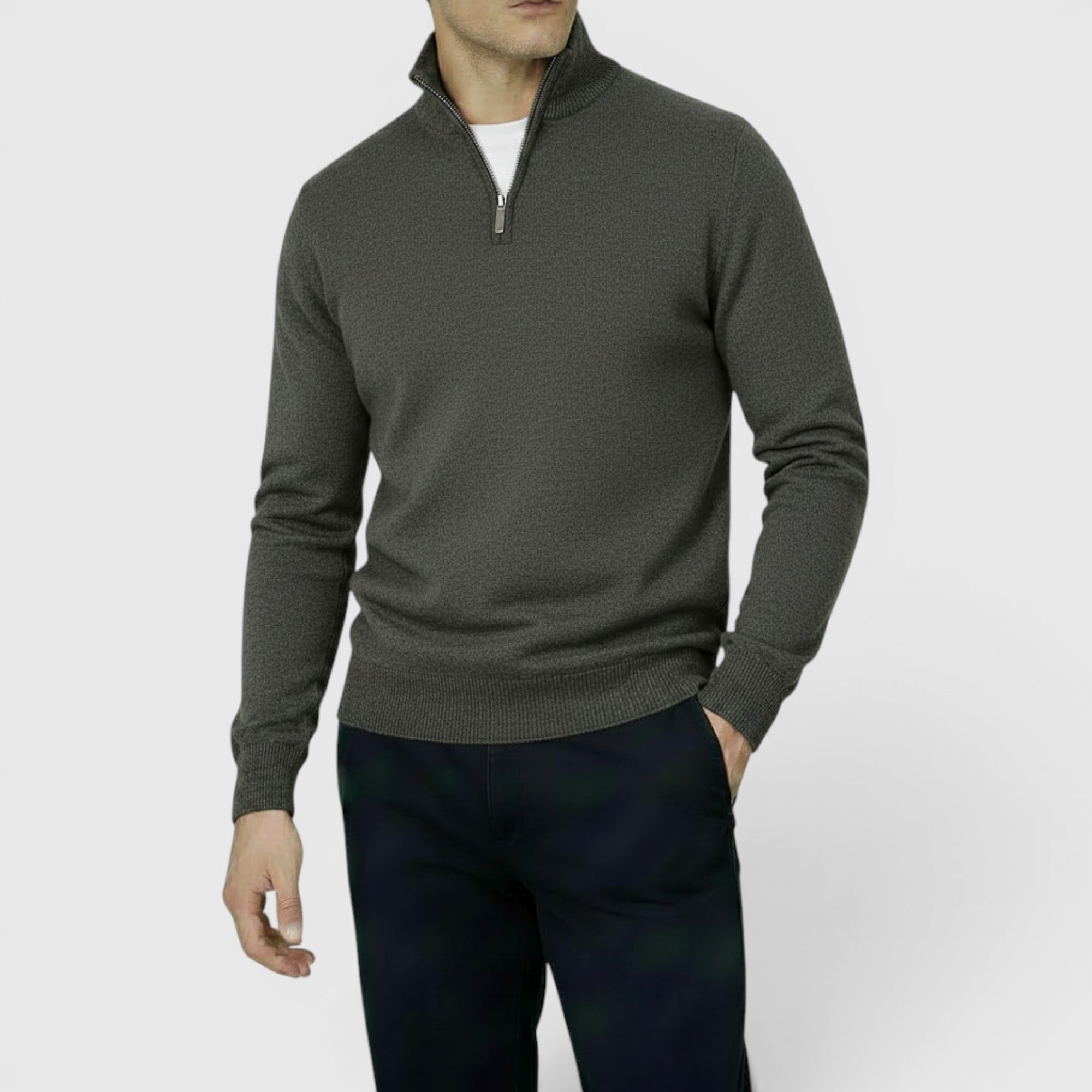 Ellmont London | Men's Pure Cashmere Zip-Up Sweater Funnel Neck Knit