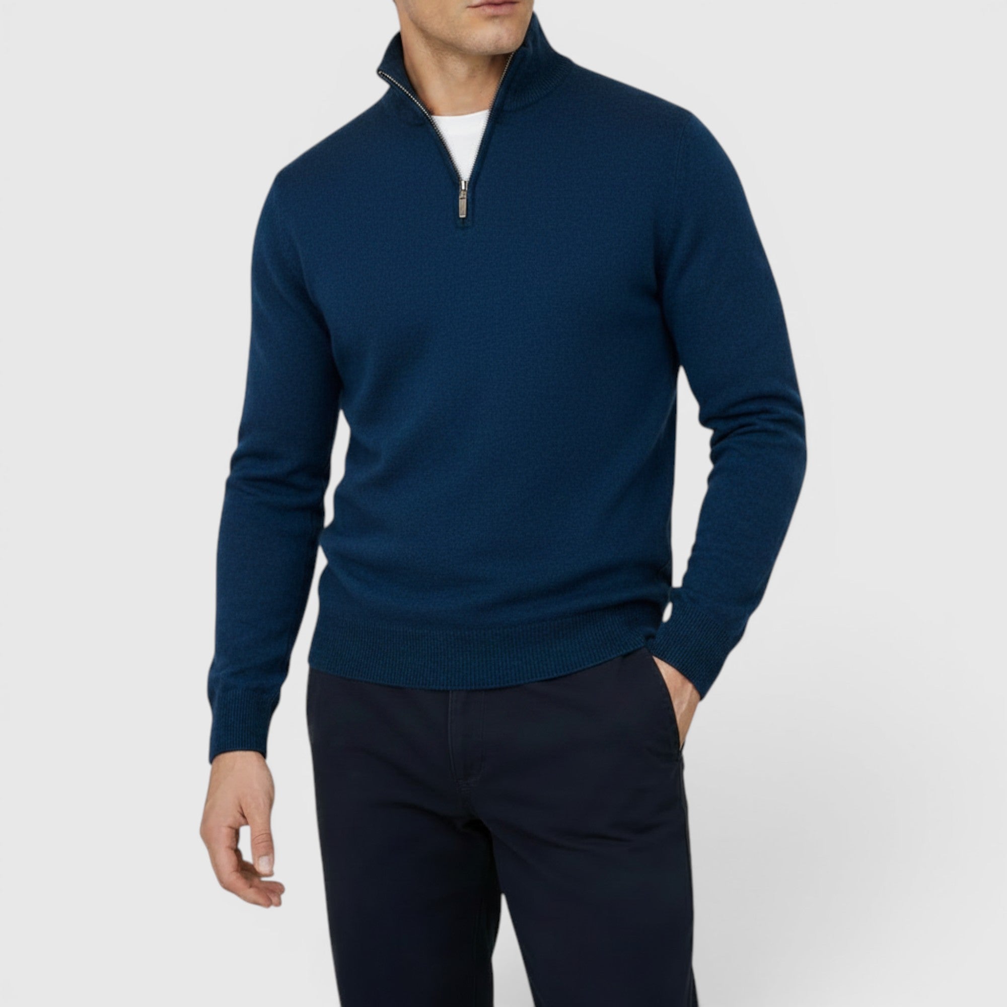Ellmont London | Men's Pure Cashmere Zip-Up Sweater Funnel Neck Knit