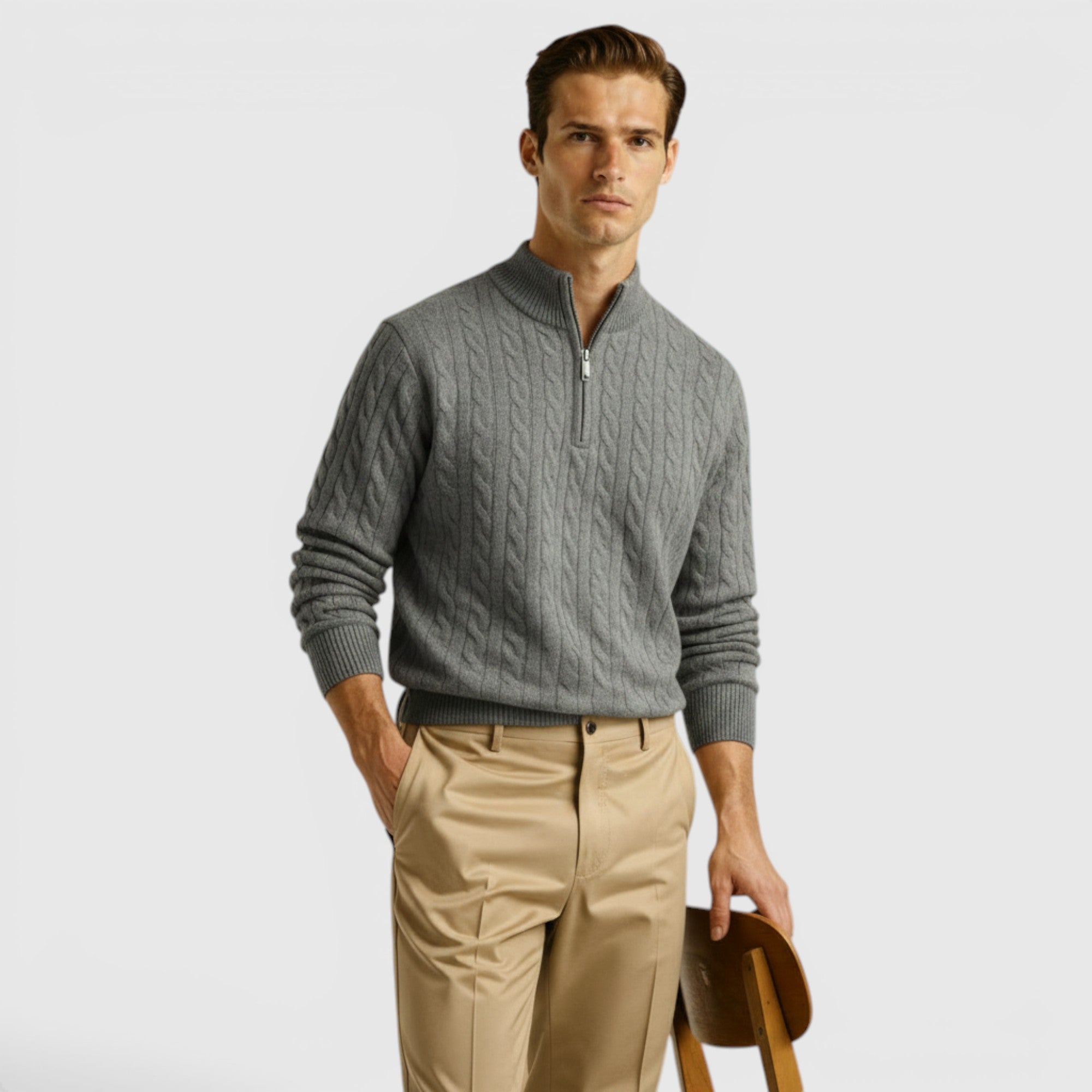 Liam | Men's Premium Cashmere Half Zip Pullover Warm Knit Sweater