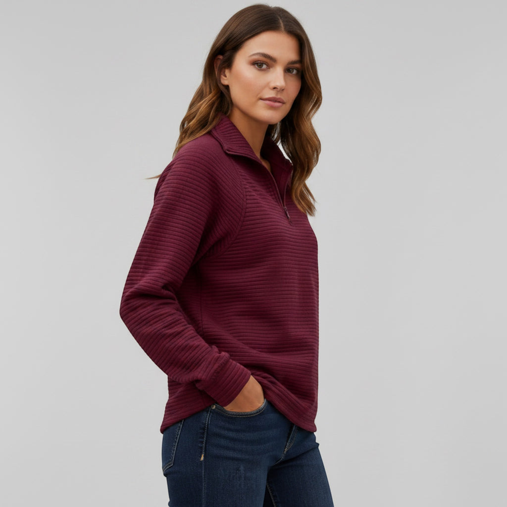 Ellmont London | Women's Ribbed Quarter-Zip Sweater Relaxed Fit Everyday Wear