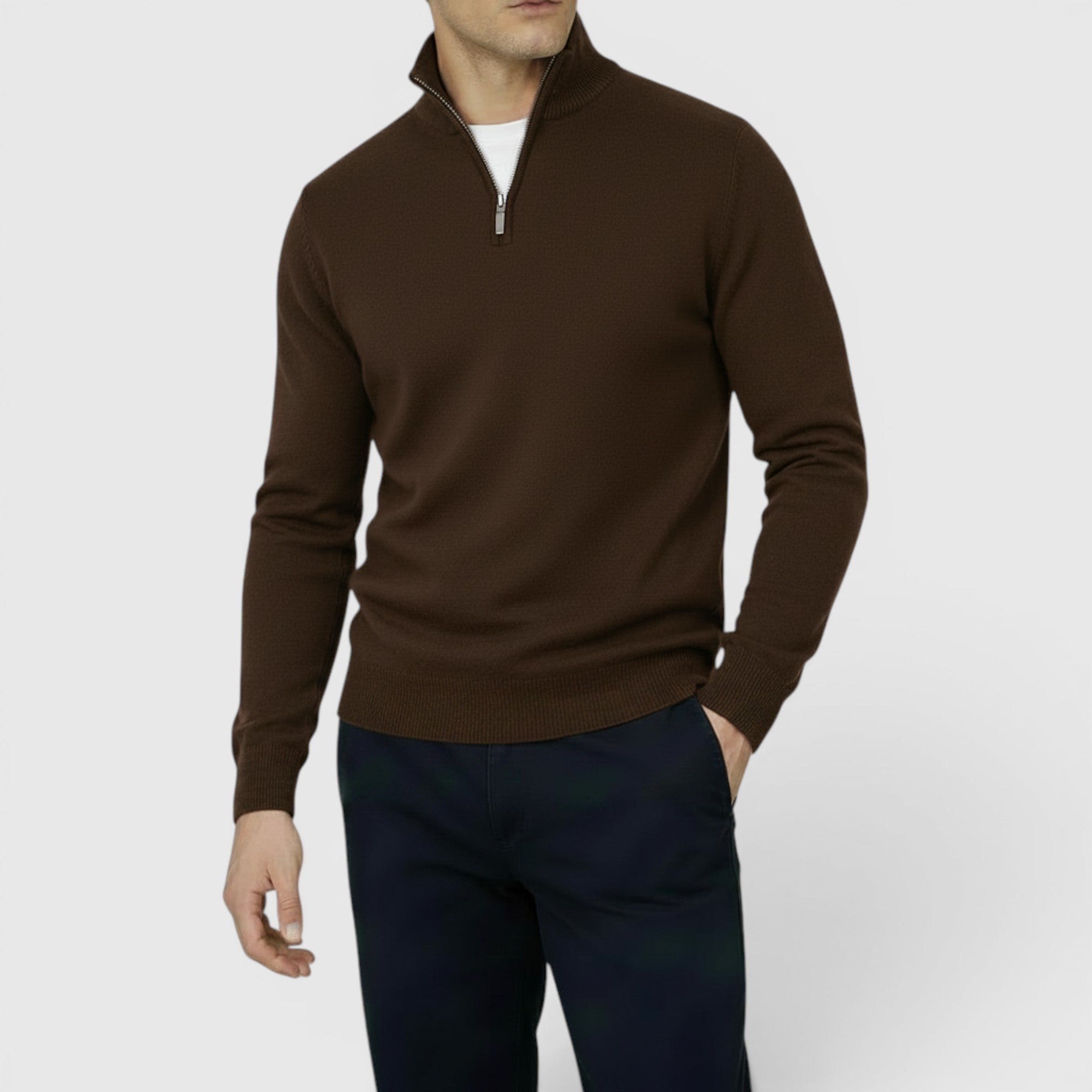 Ellmont London | Men's Pure Cashmere Zip-Up Sweater Funnel Neck Knit