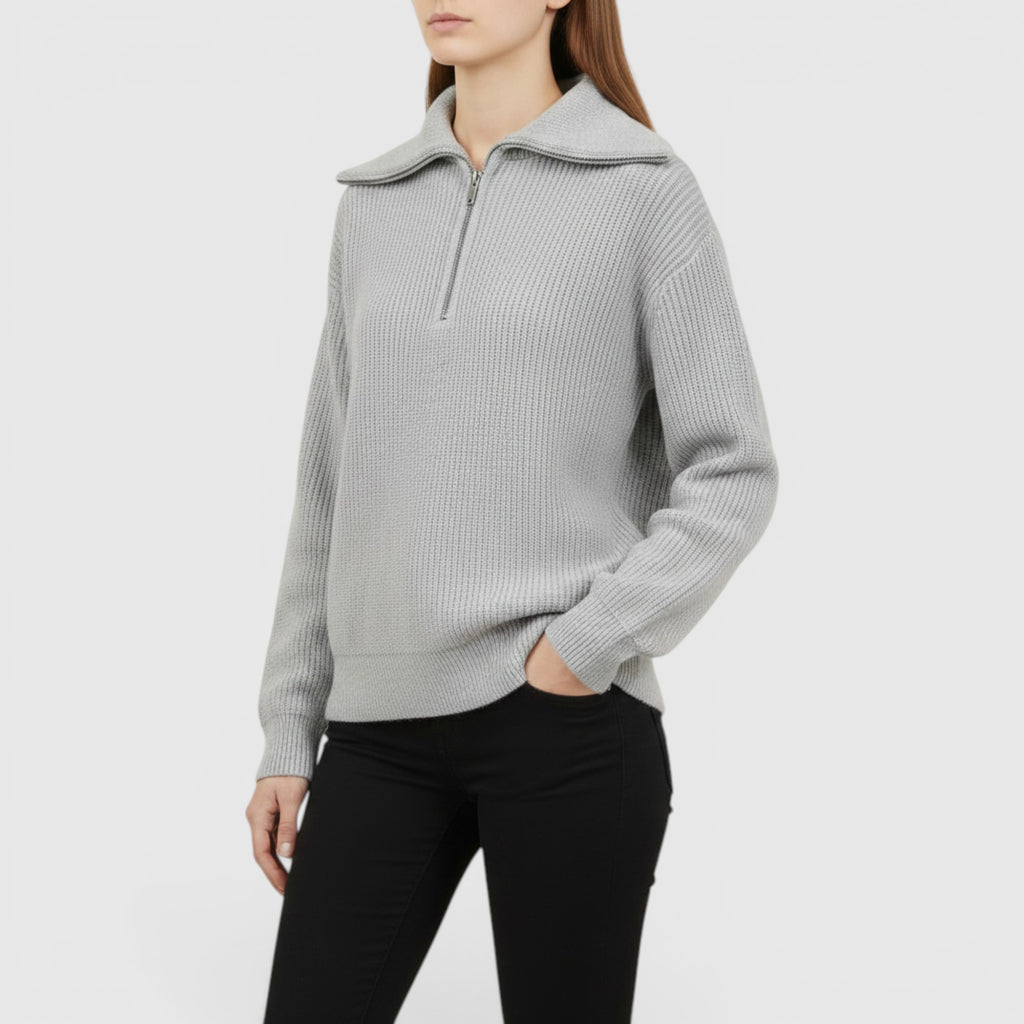 Ellmont London | Men's Warm Cotton Zip Up Sweater Classic Striped Knit