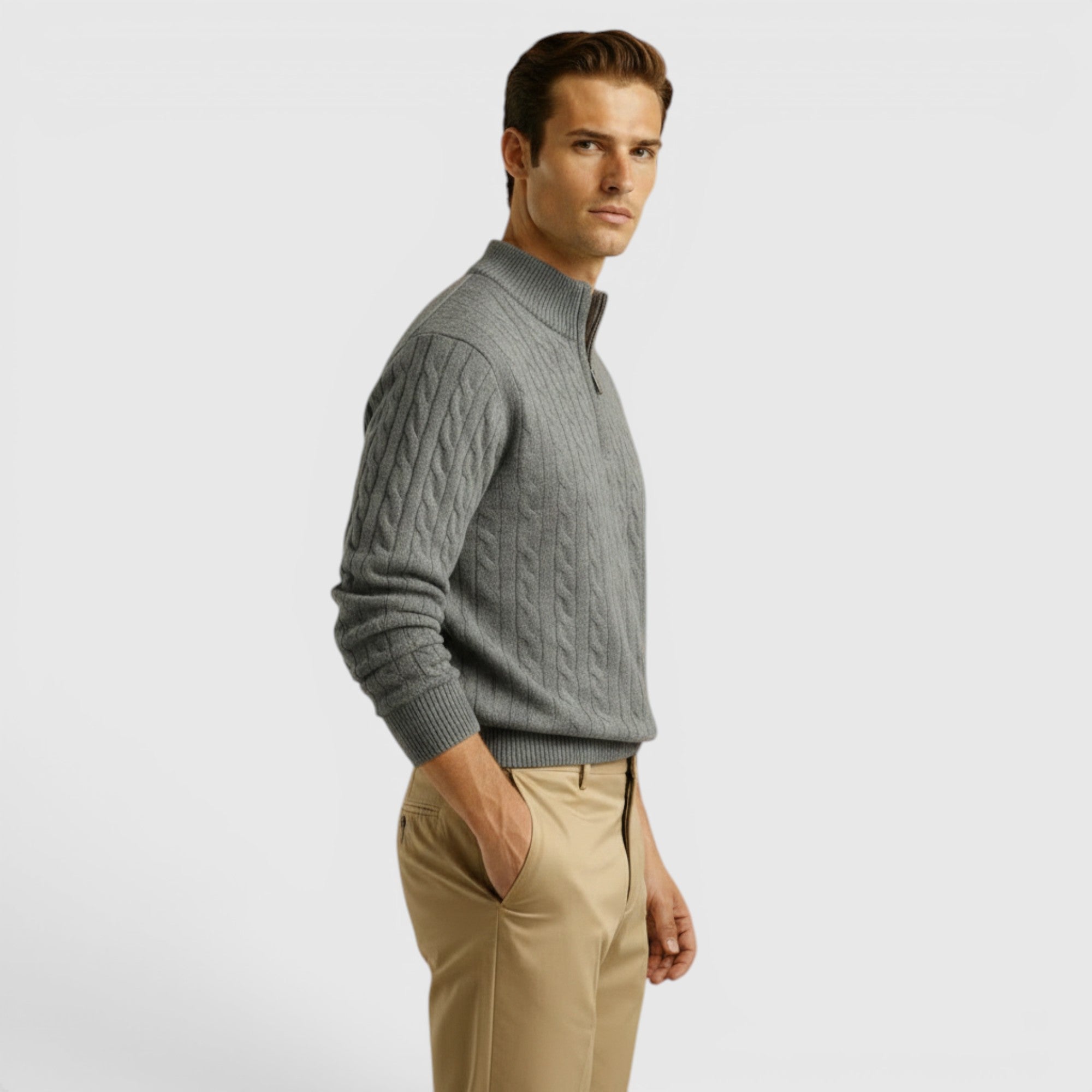 Ellmont London | Men's Premium Cashmere Half Zip Pullover Warm Knit Sweater