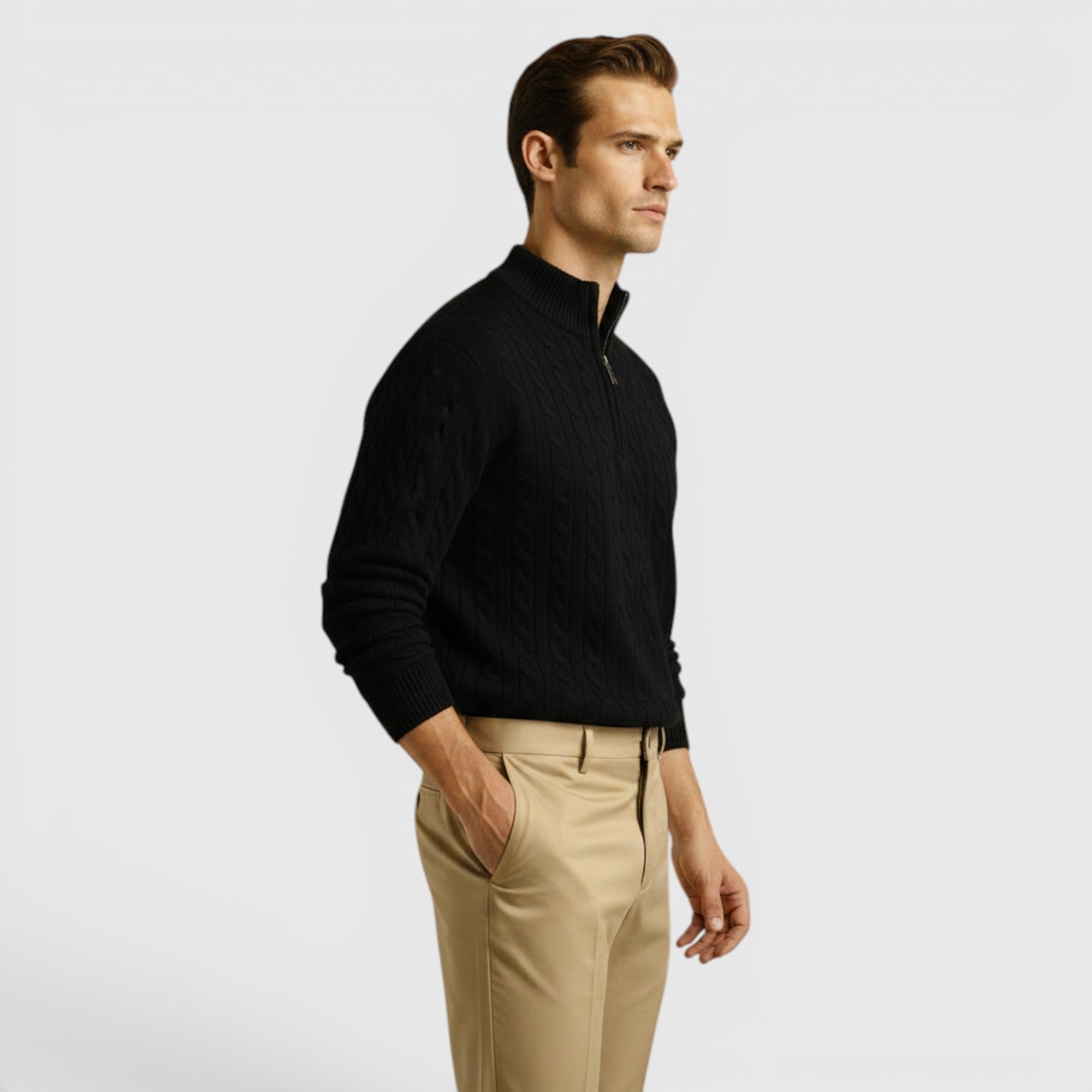 Ellmont London | Men's Premium Cashmere Half Zip Pullover Warm Knit Sweater