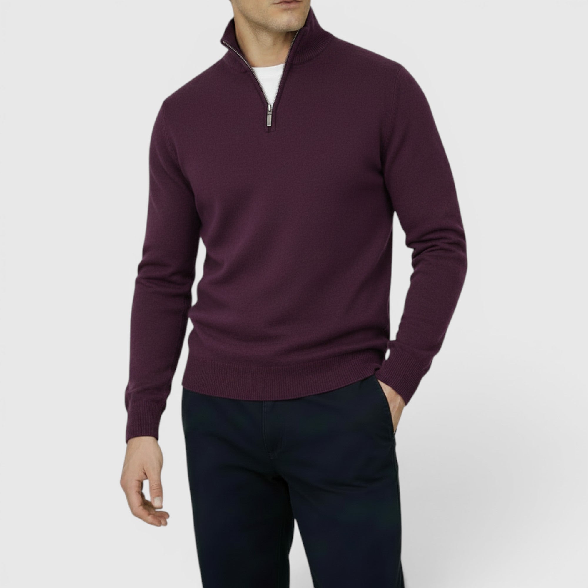 Ellmont London | Men's Pure Cashmere Zip-Up Sweater Funnel Neck Knit