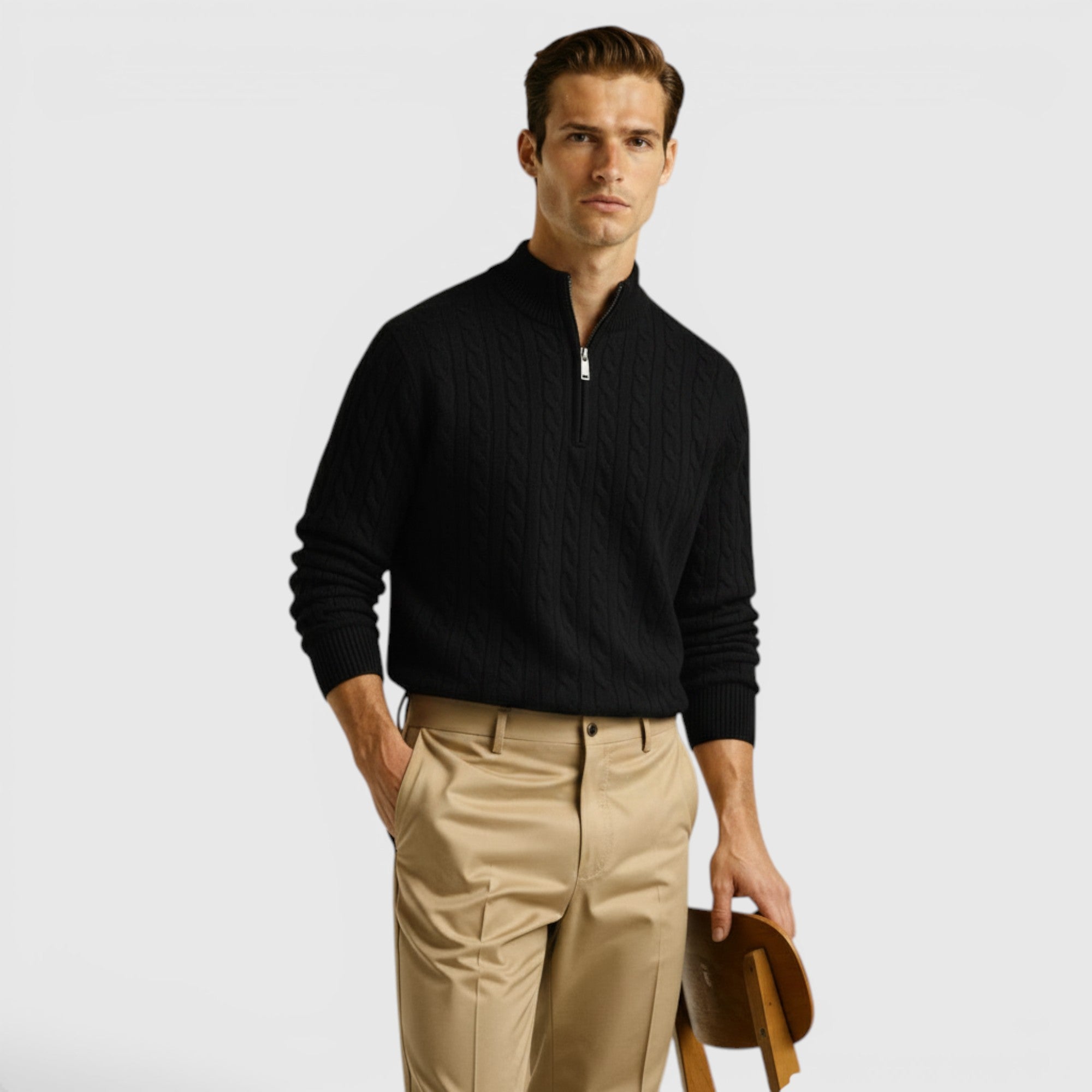 Liam | Men's Premium Cashmere Half Zip Pullover Warm Knit Sweater
