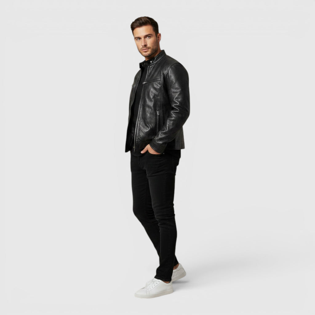 Ellmont London | Men's Leather Jacket Premium Leather Zip Front Classic Fit
