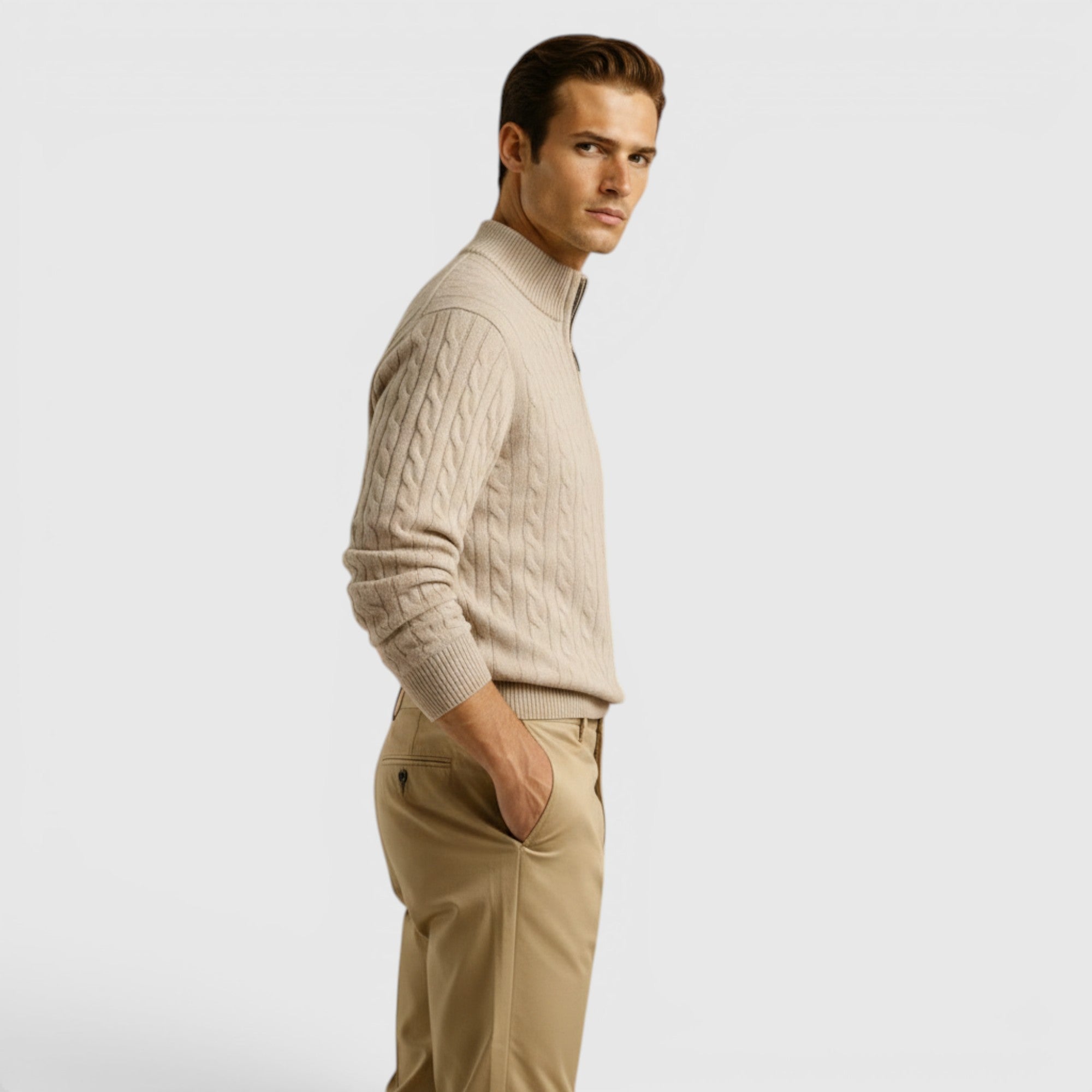 Ellmont London | Men's Premium Cashmere Half Zip Pullover Warm Knit Sweater