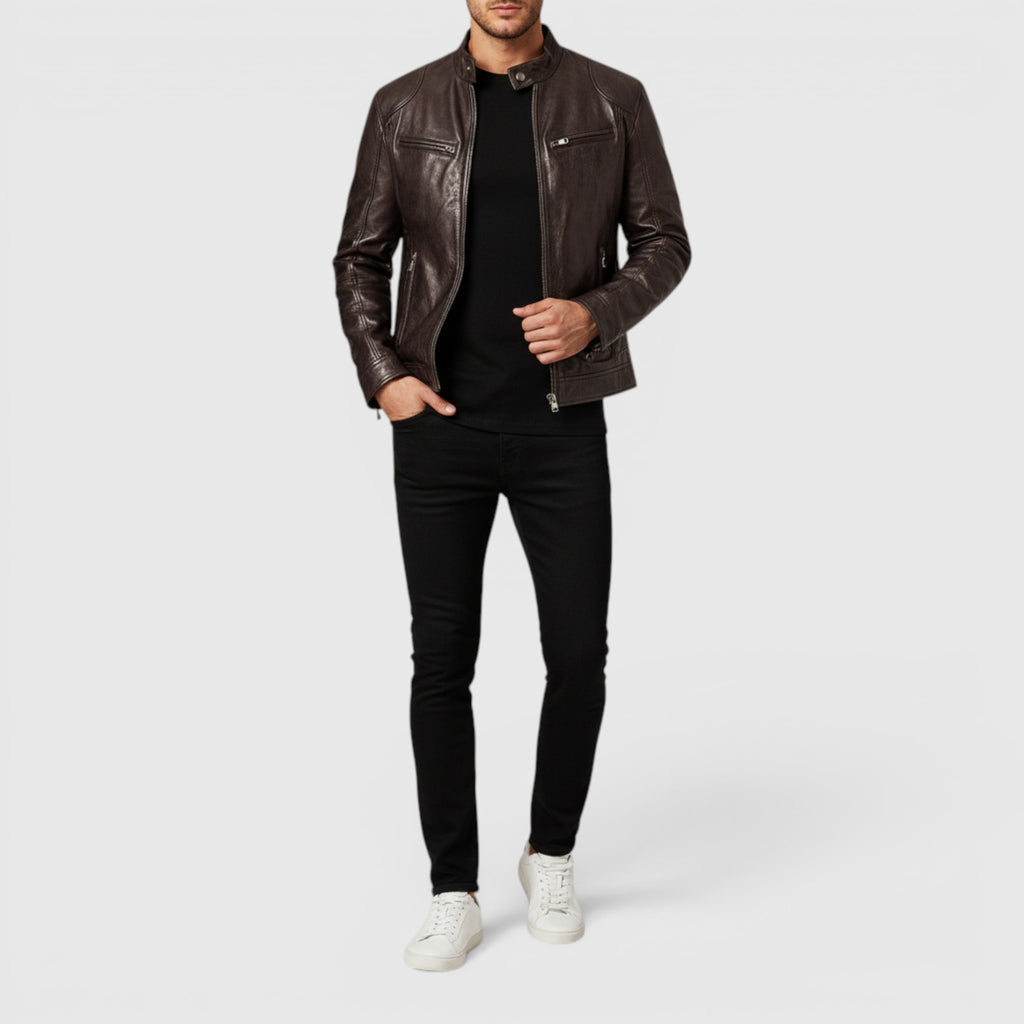Ellmont London | Men's Leather Jacket Premium Leather Zip Front Classic Fit