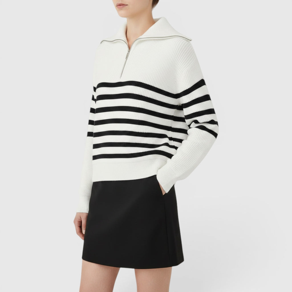 Ellmont London | Men's Warm Cotton Zip Up Sweater Classic Striped Knit