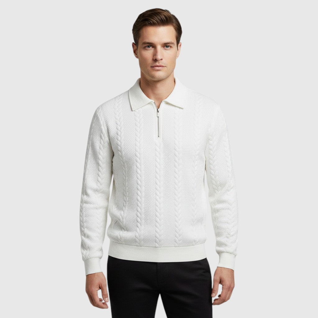 Ellmont London | Men's Long Sleeve Polo Textured Knit Regular Fit Sweatshirt