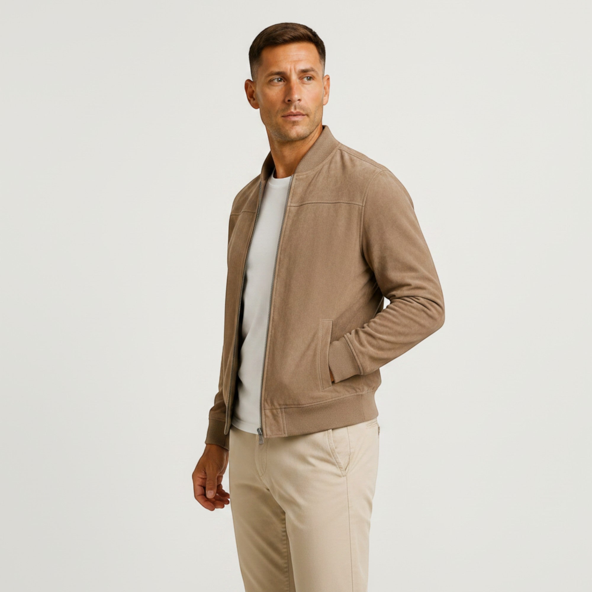 Ellmont London | Men's Lightweight Faux Suede Bomber Jacket Zip Front