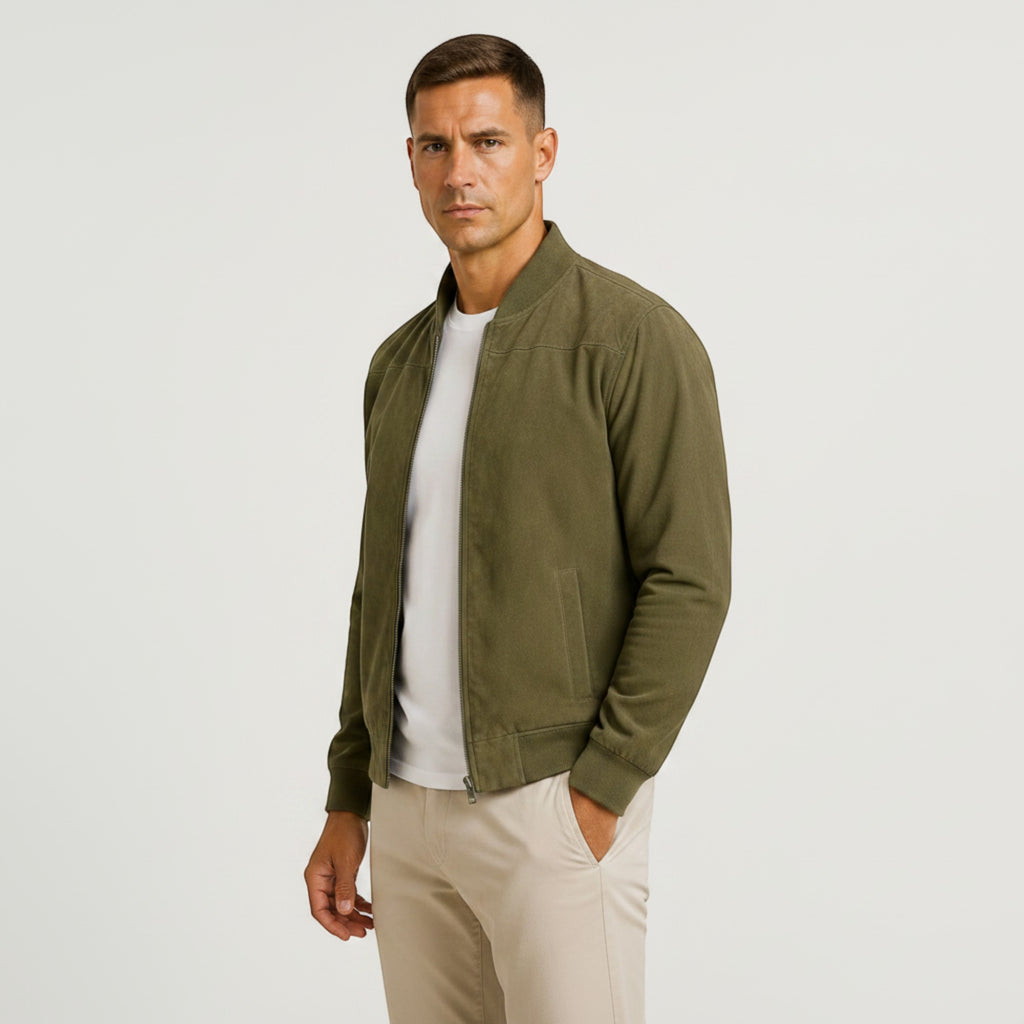 Ellmont London | Men's Lightweight Faux Suede Bomber Jacket Zip Front