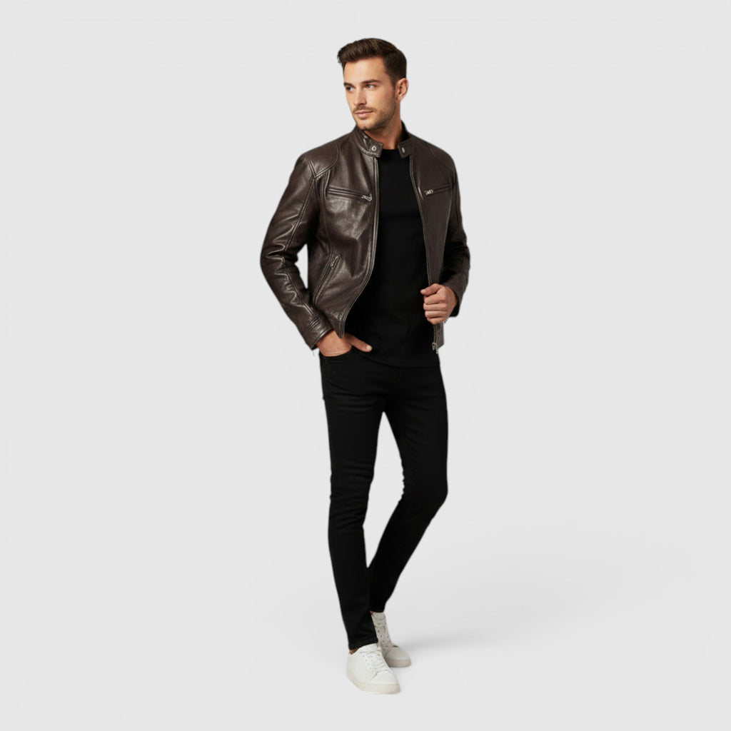 Ellmont London | Men's Leather Jacket Premium Leather Zip Front Classic Fit