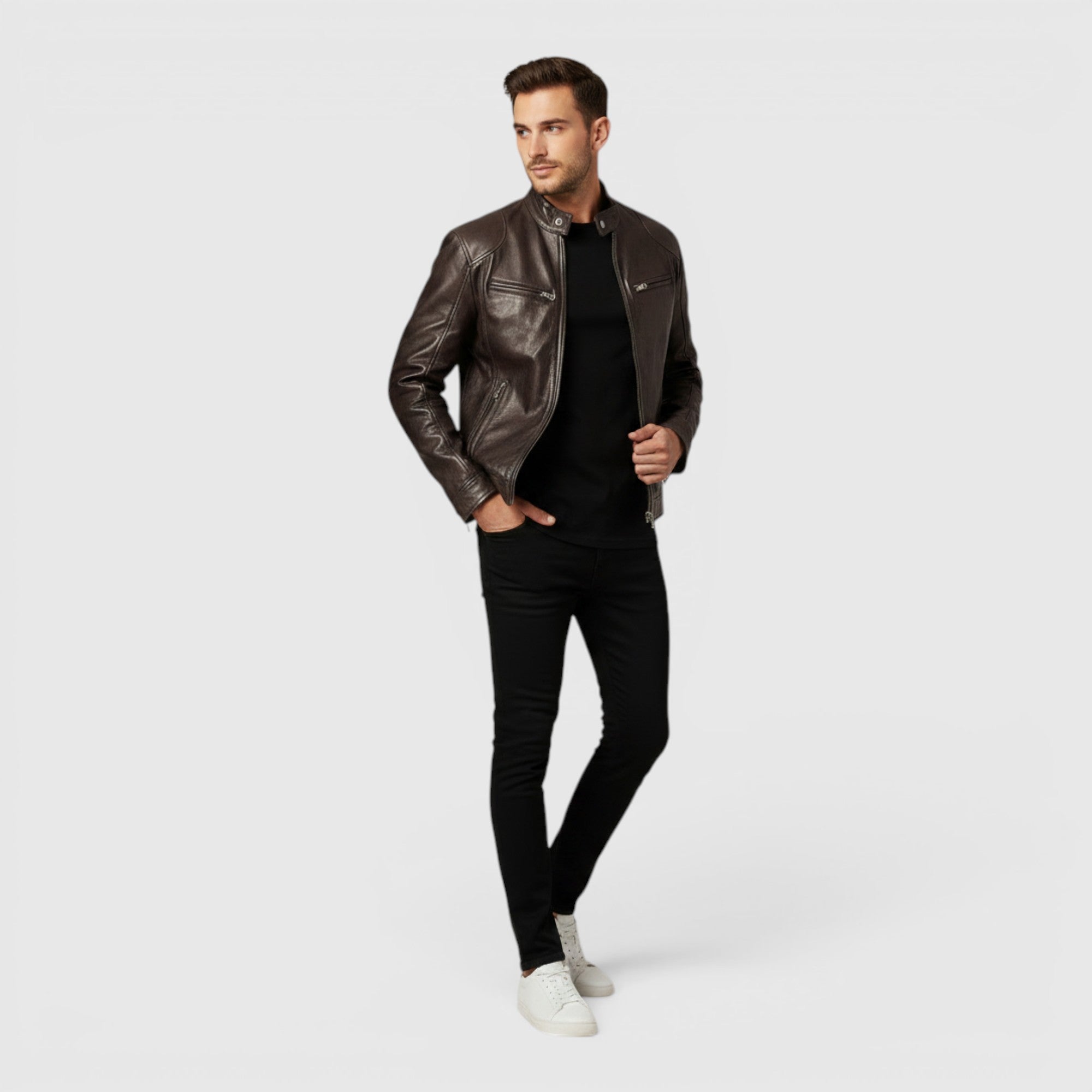 Ellmont London | Men's Leather Jacket Premium Leather Zip Front Classic Fit