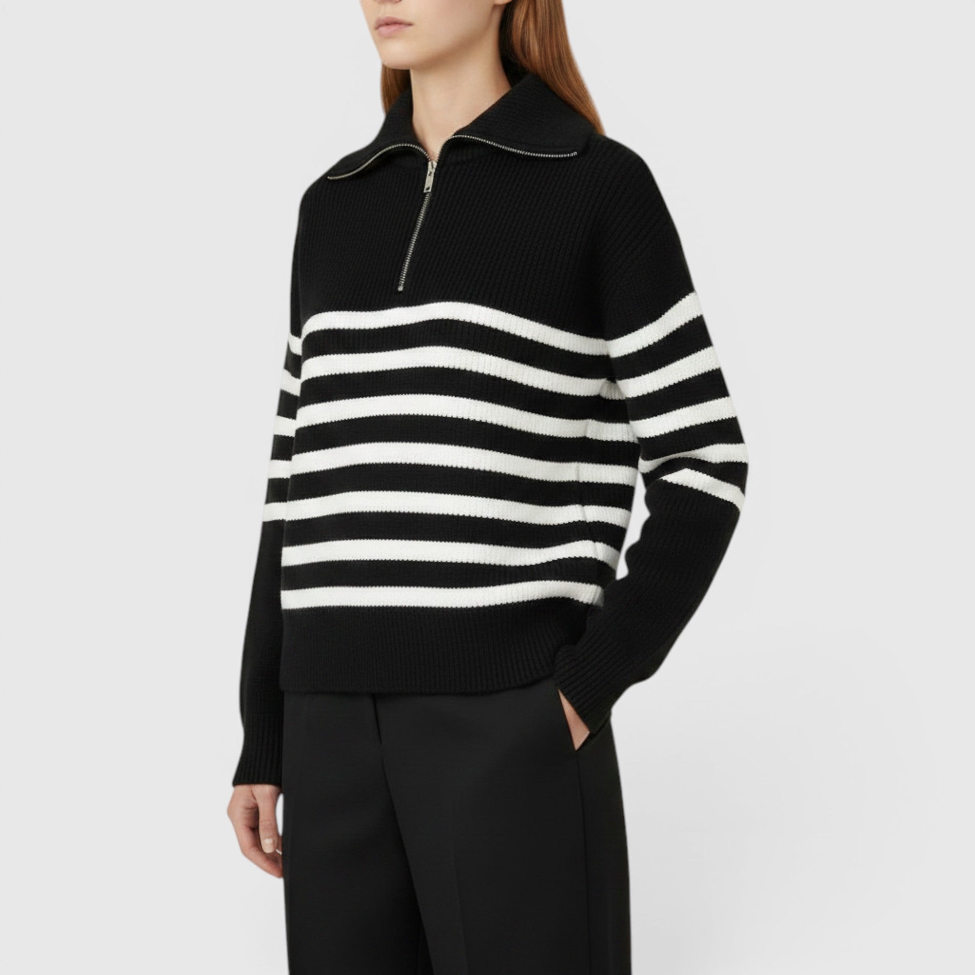 Ellmont London | Men's Warm Cotton Zip Up Sweater Classic Striped Knit