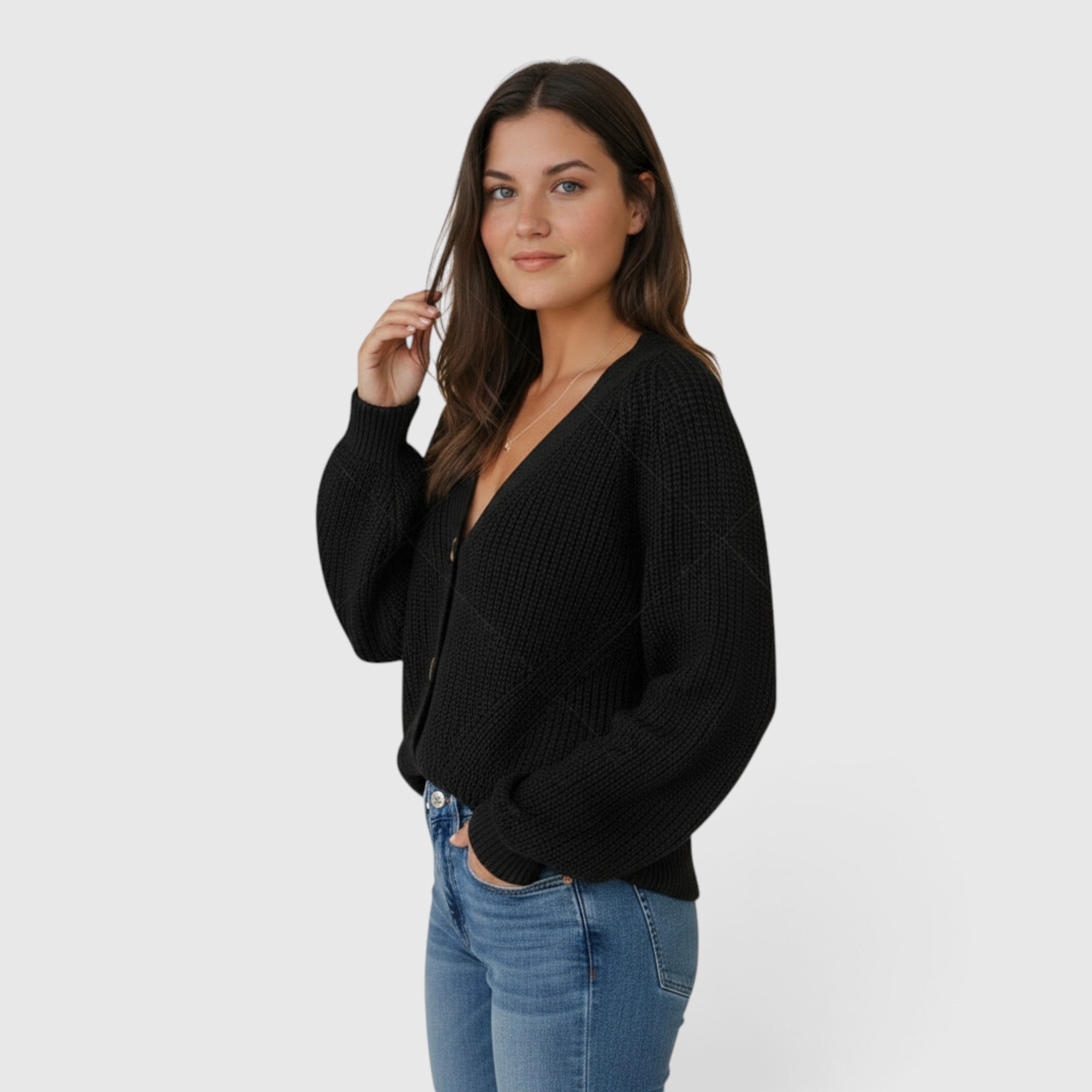 Cora | Women's Long Sleeve V Neck Cardigan – Relaxed Knit Layer