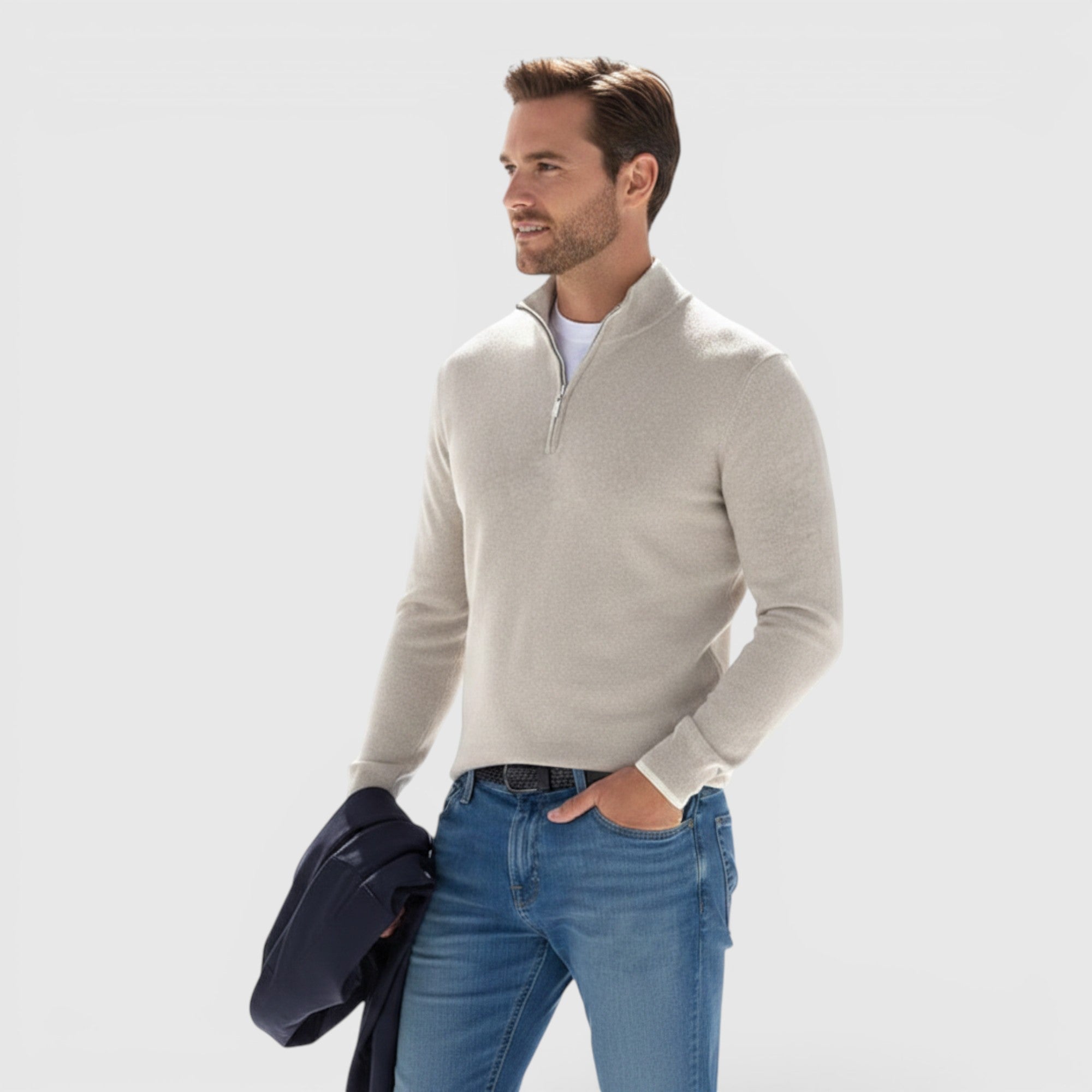Ellmont London | Men's Soft Knit Polo Quarter Zip Sweater - Comfortable Pullover