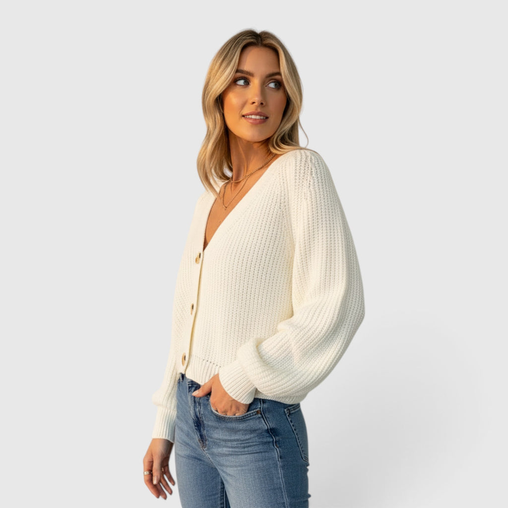 Cora | Women's Long Sleeve V Neck Cardigan – Relaxed Knit Layer