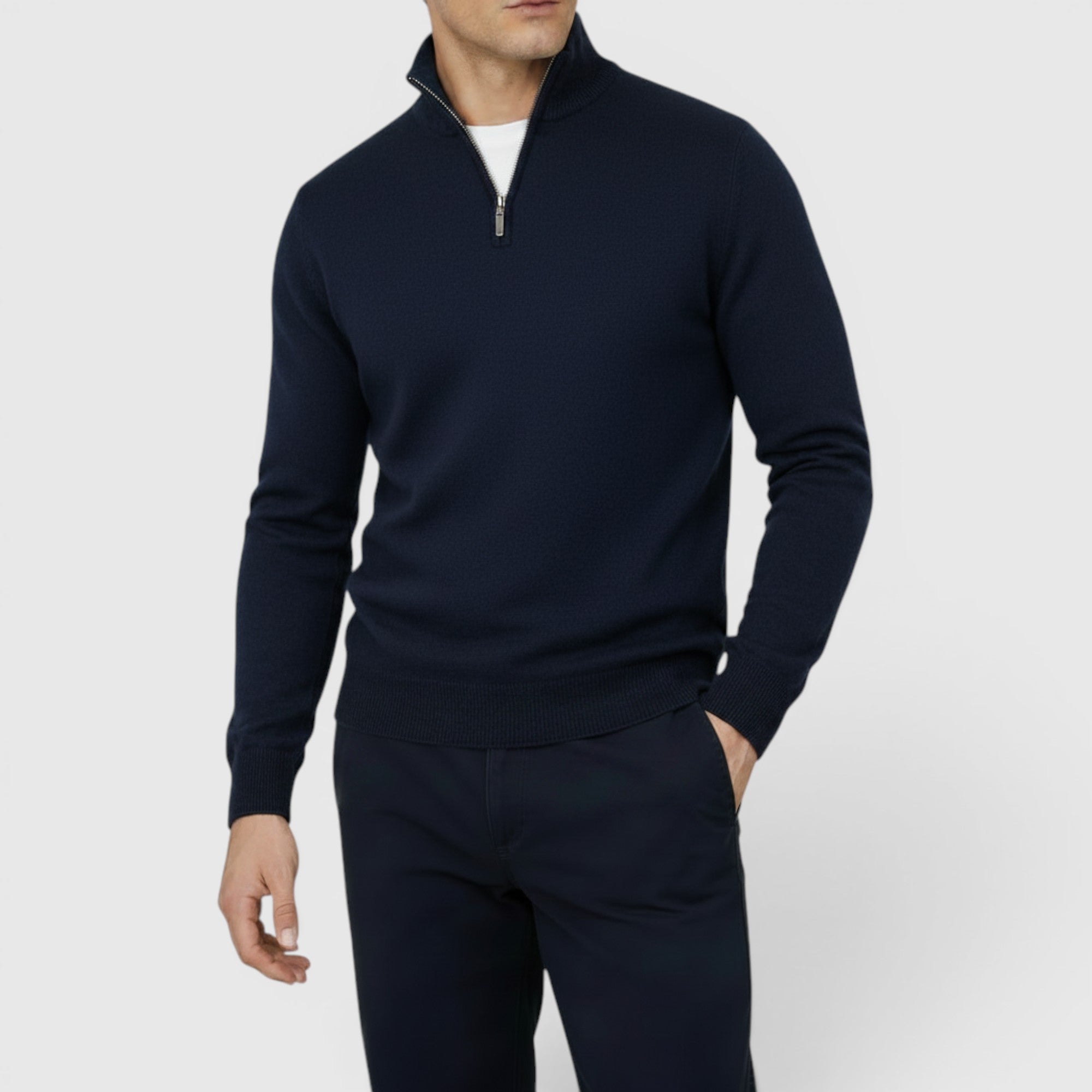 Ellmont London | Men's Pure Cashmere Zip-Up Sweater Funnel Neck Knit