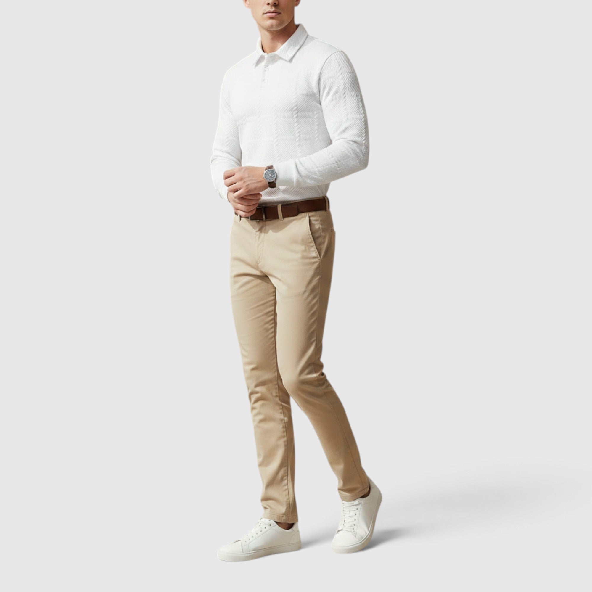 Lewis | Men's Textured Polo Shirt Casual Knit Long Sleeve for Daily Wear