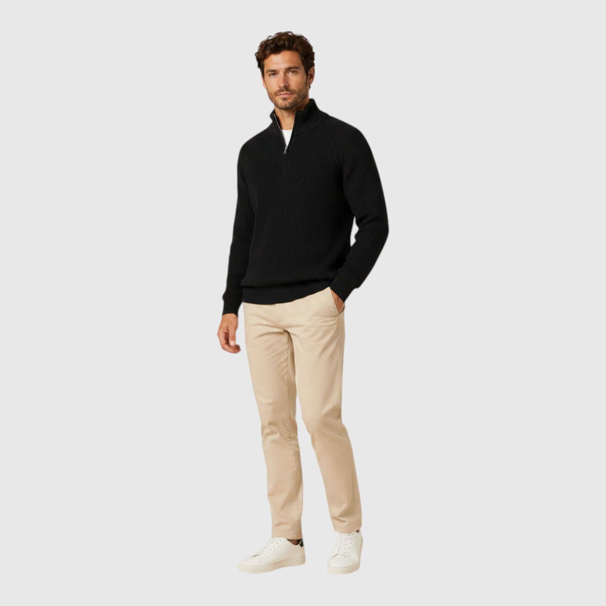 Ellmont London | Men's Ribbed Mock Neck Sweater Warm Everyday Pullover