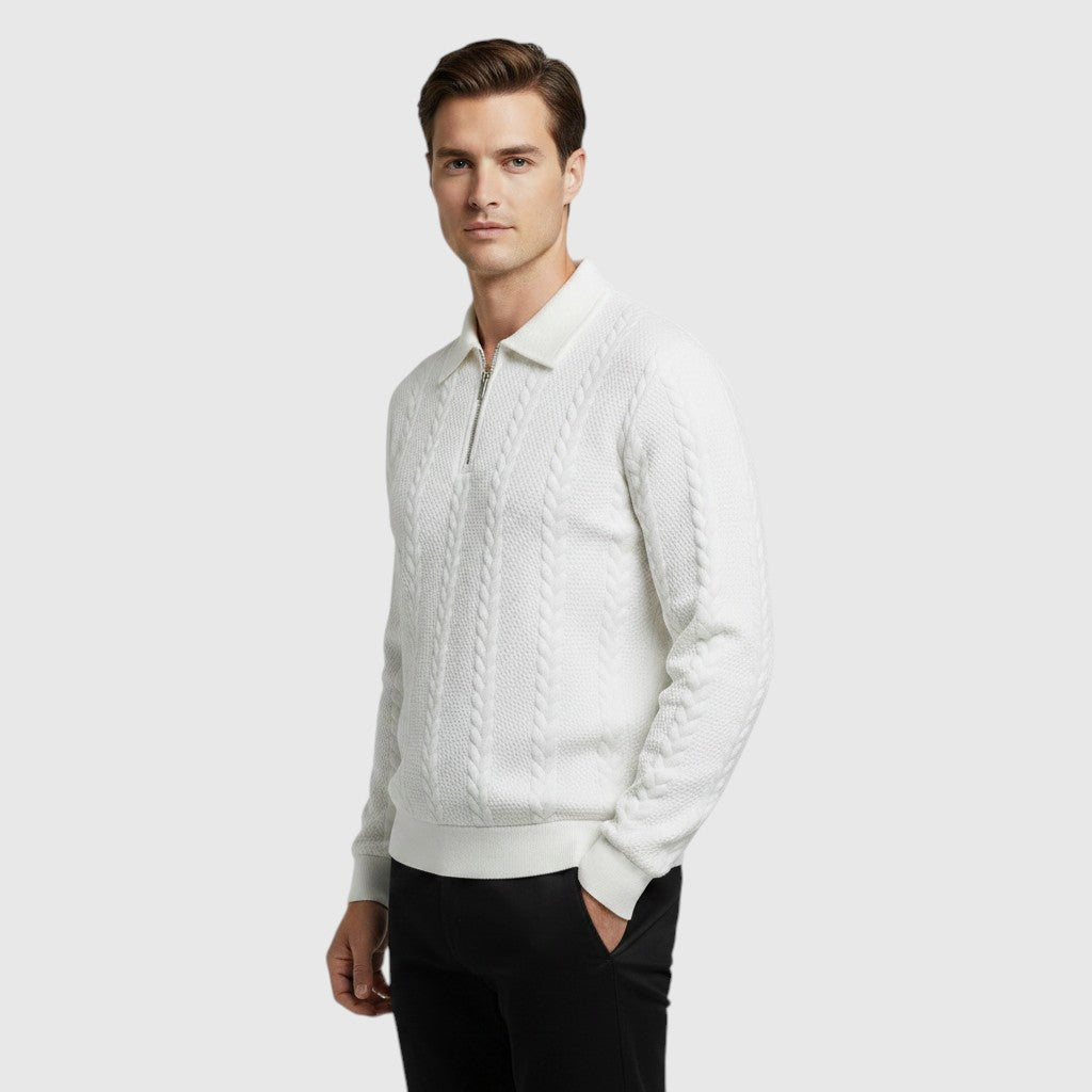 Ellmont London | Men's Long Sleeve Polo Textured Knit Regular Fit Sweatshirt