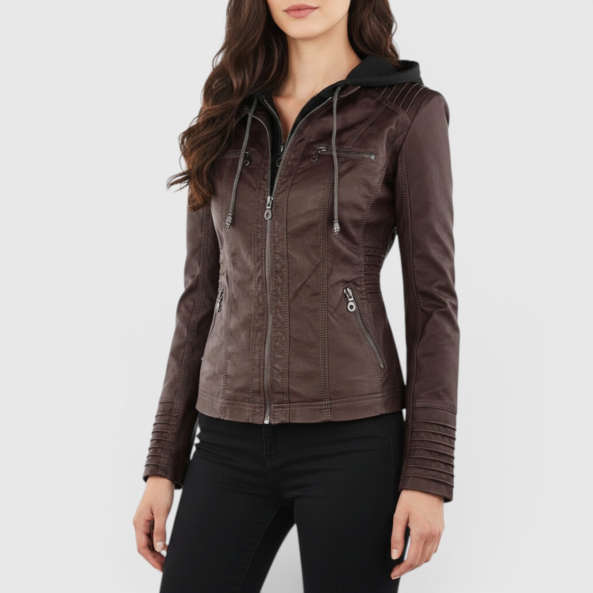 Grace | Women's Warm Leather Jacket Tailored Zip Front Casual Coat