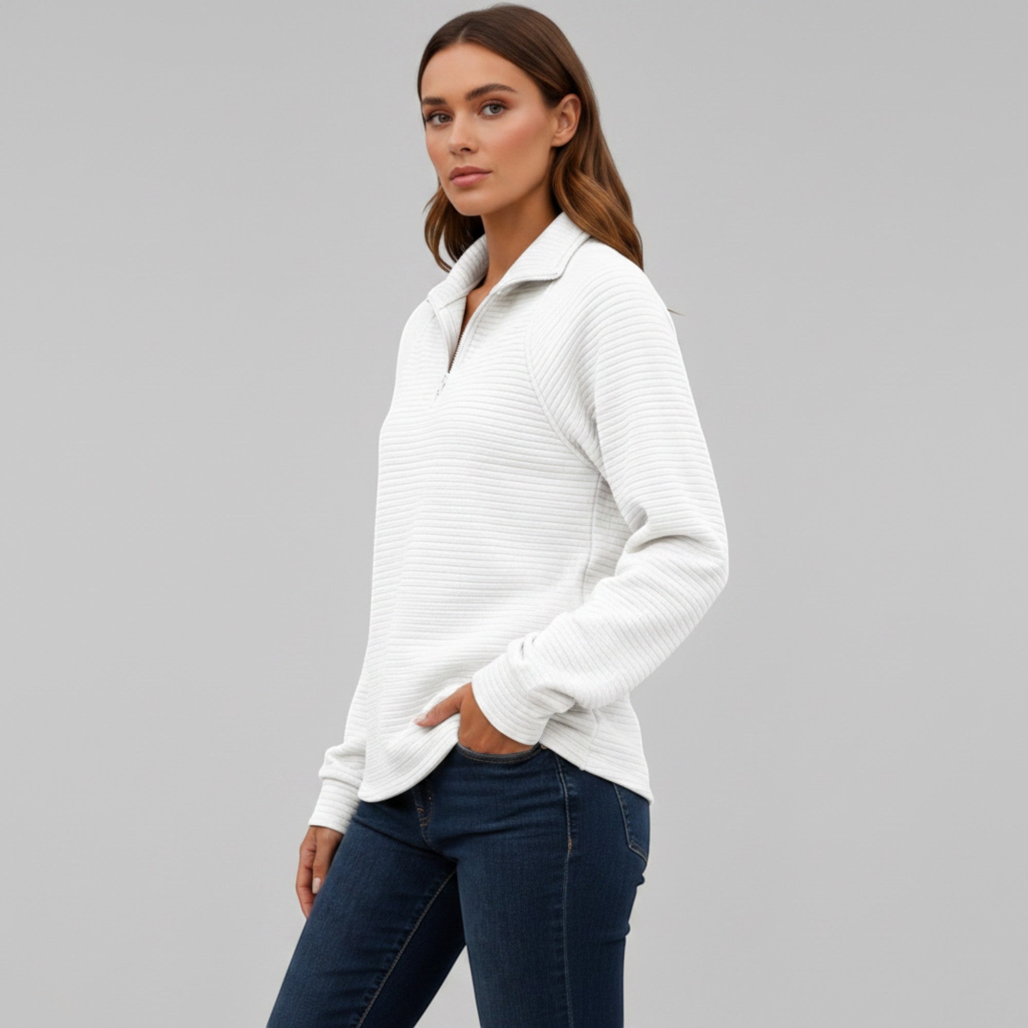 Ellmont London | Women's Ribbed Quarter-Zip Sweater Relaxed Fit Everyday Wear