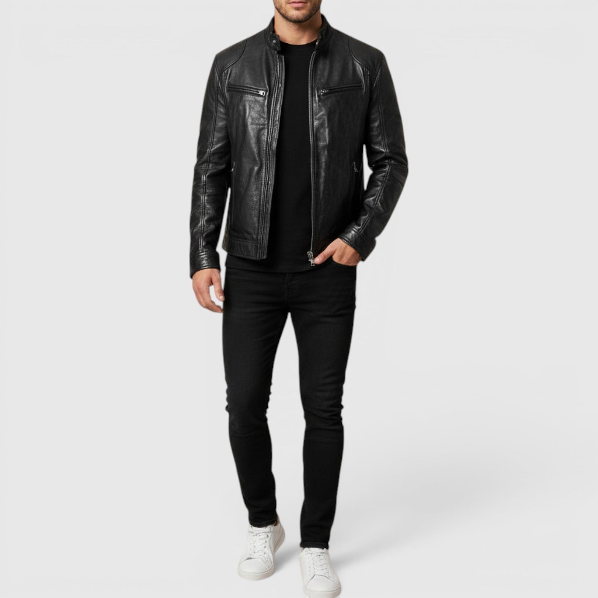 Ellmont London | Men's Leather Jacket Premium Leather Zip Front Classic Fit