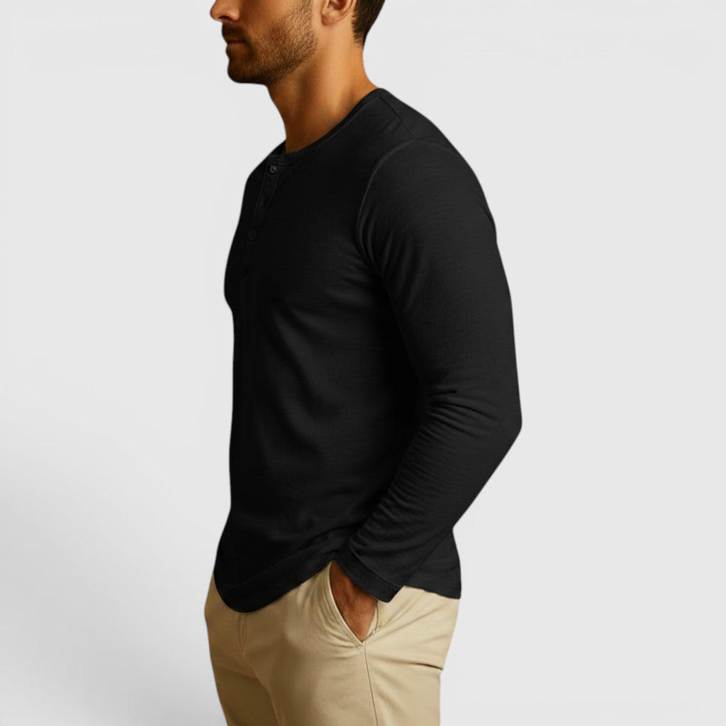 Ellmont London | Men's Long Sleeve Henley Shirt Button Up Lightweight Everyday Top