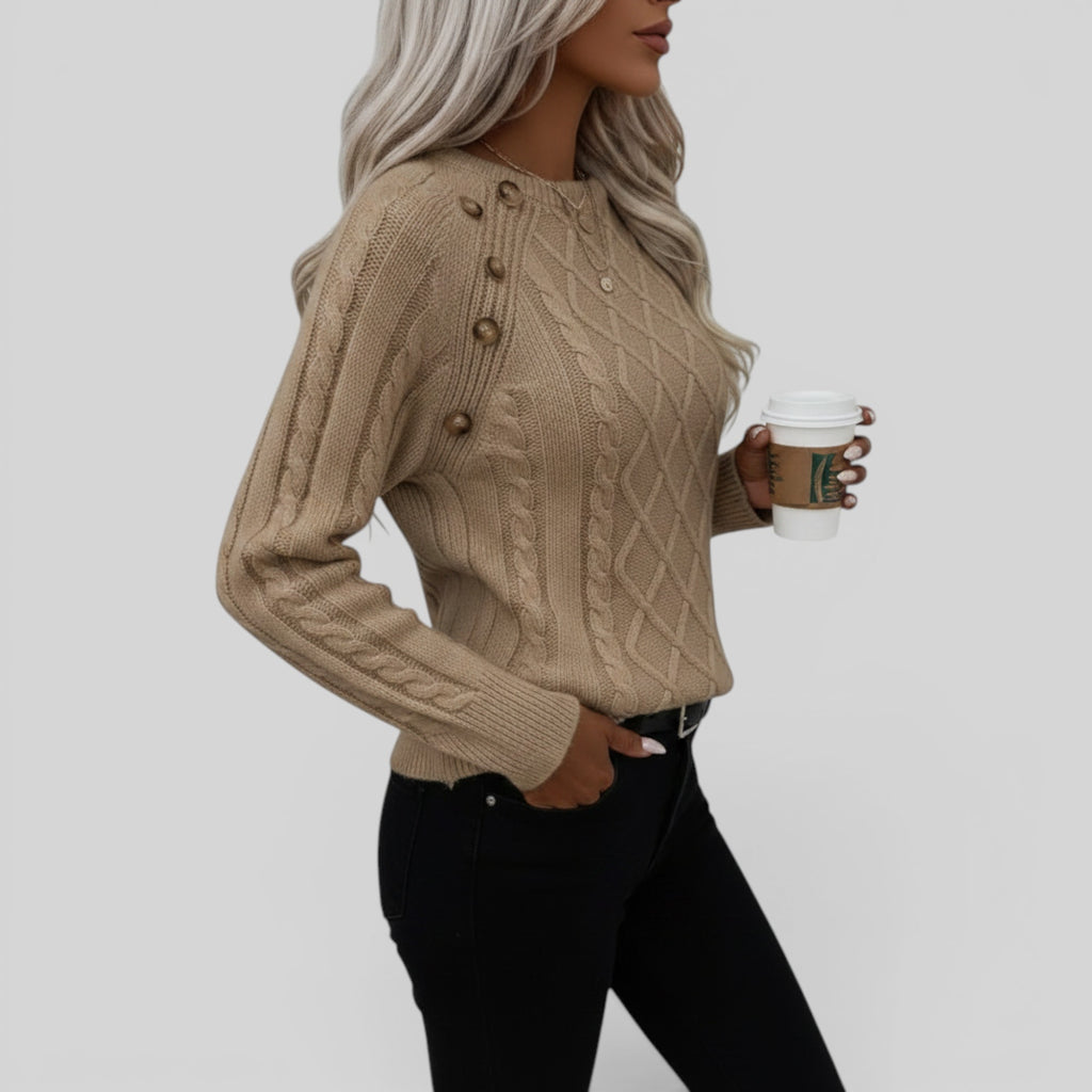 Ellmont London | Women's Square Neck Button Detail Knit Sweater