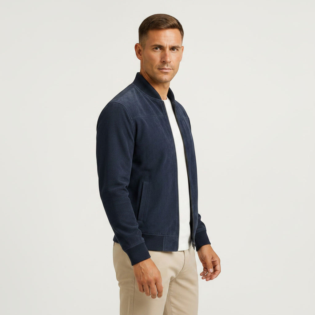 Ellmont London | Men's Lightweight Faux Suede Bomber Jacket Zip Front