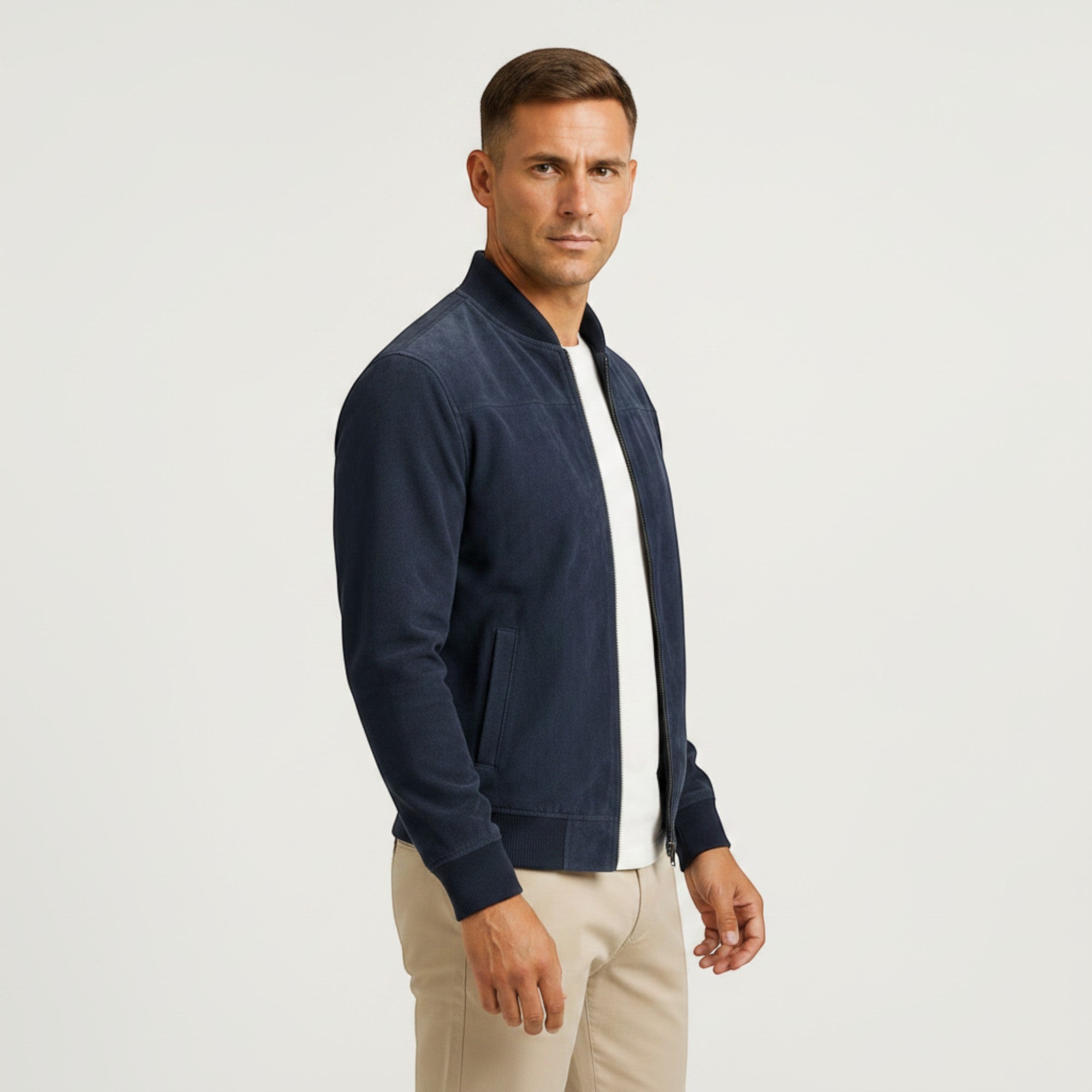 Ellmont London | Men's Lightweight Faux Suede Bomber Jacket Zip Front