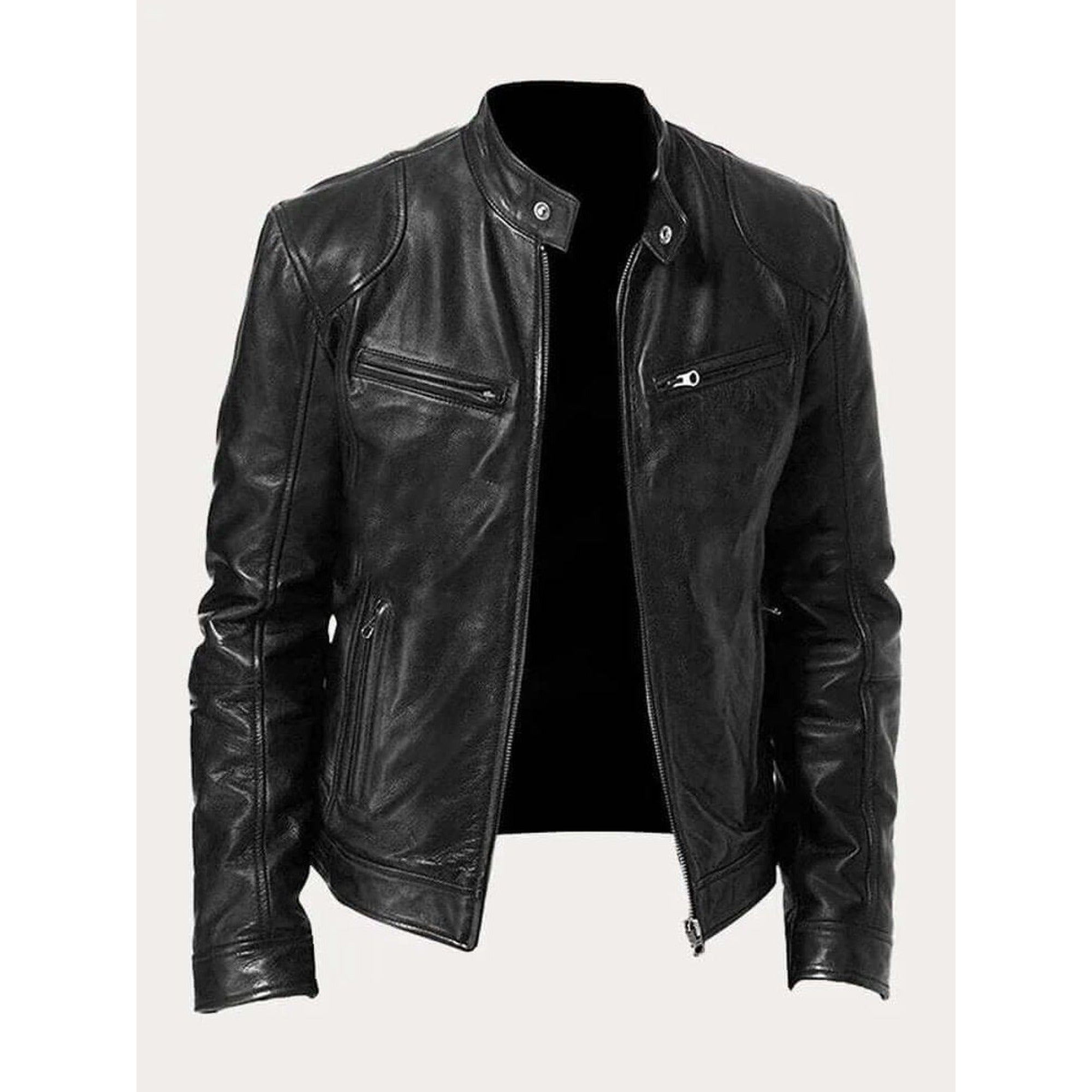 Rory | Men's Classic Biker-Style Zip-Up Leather Jacket - Black