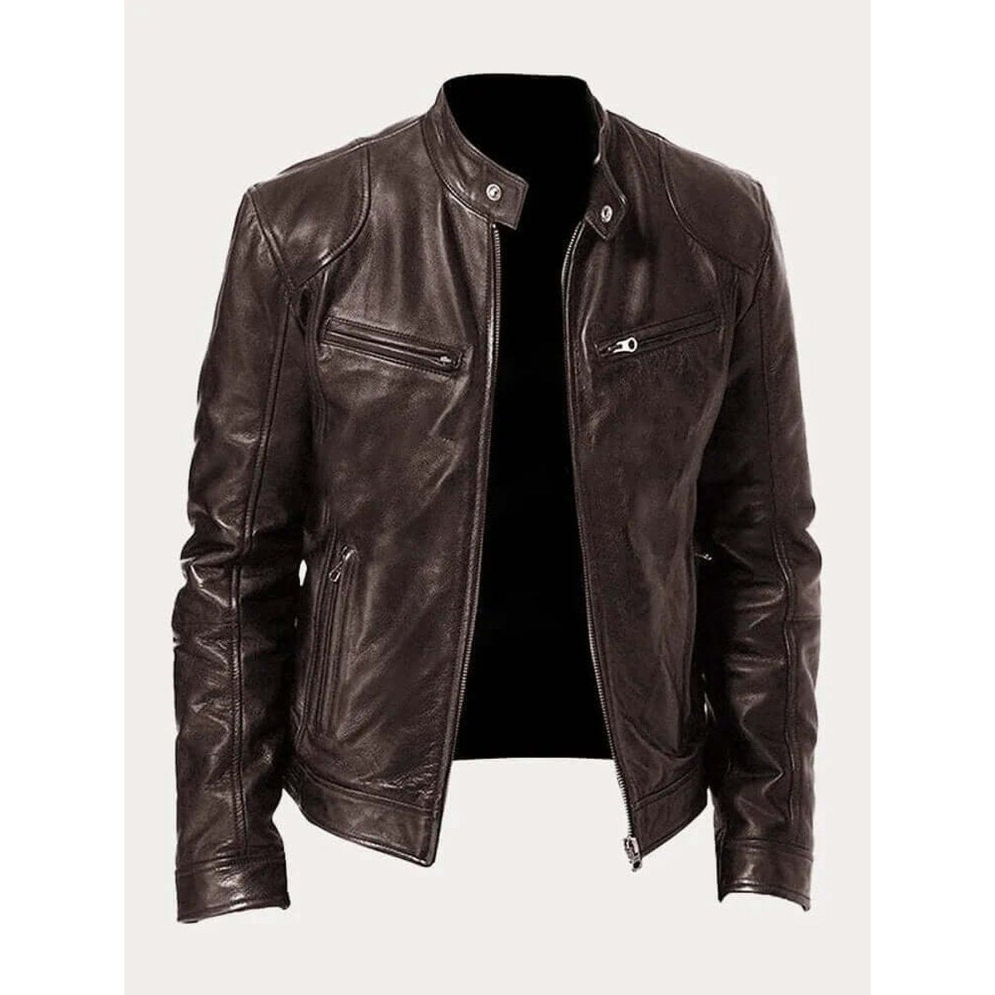 Rory | Men's Classic Biker-Style Zip-Up Leather Jacket - Brown