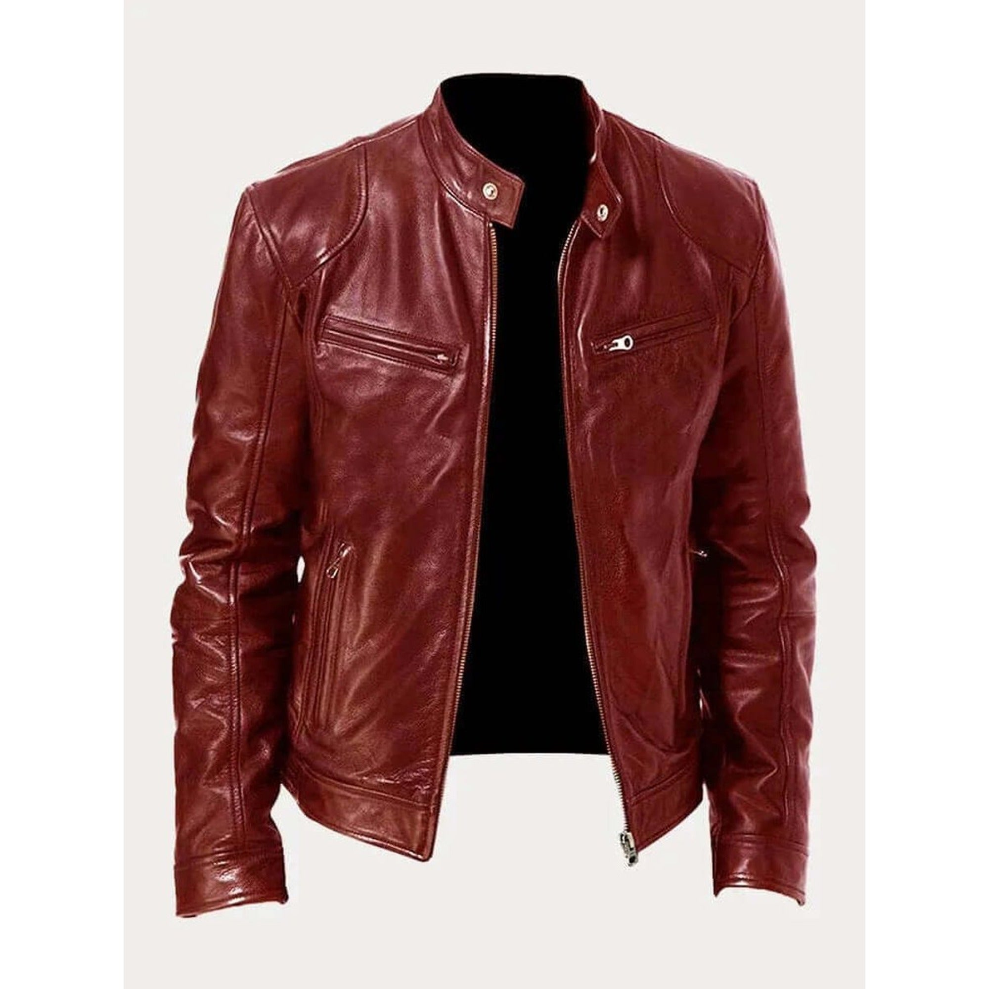 Rory | Men's Classic Biker-Style Zip-Up Leather Jacket - Burgundy