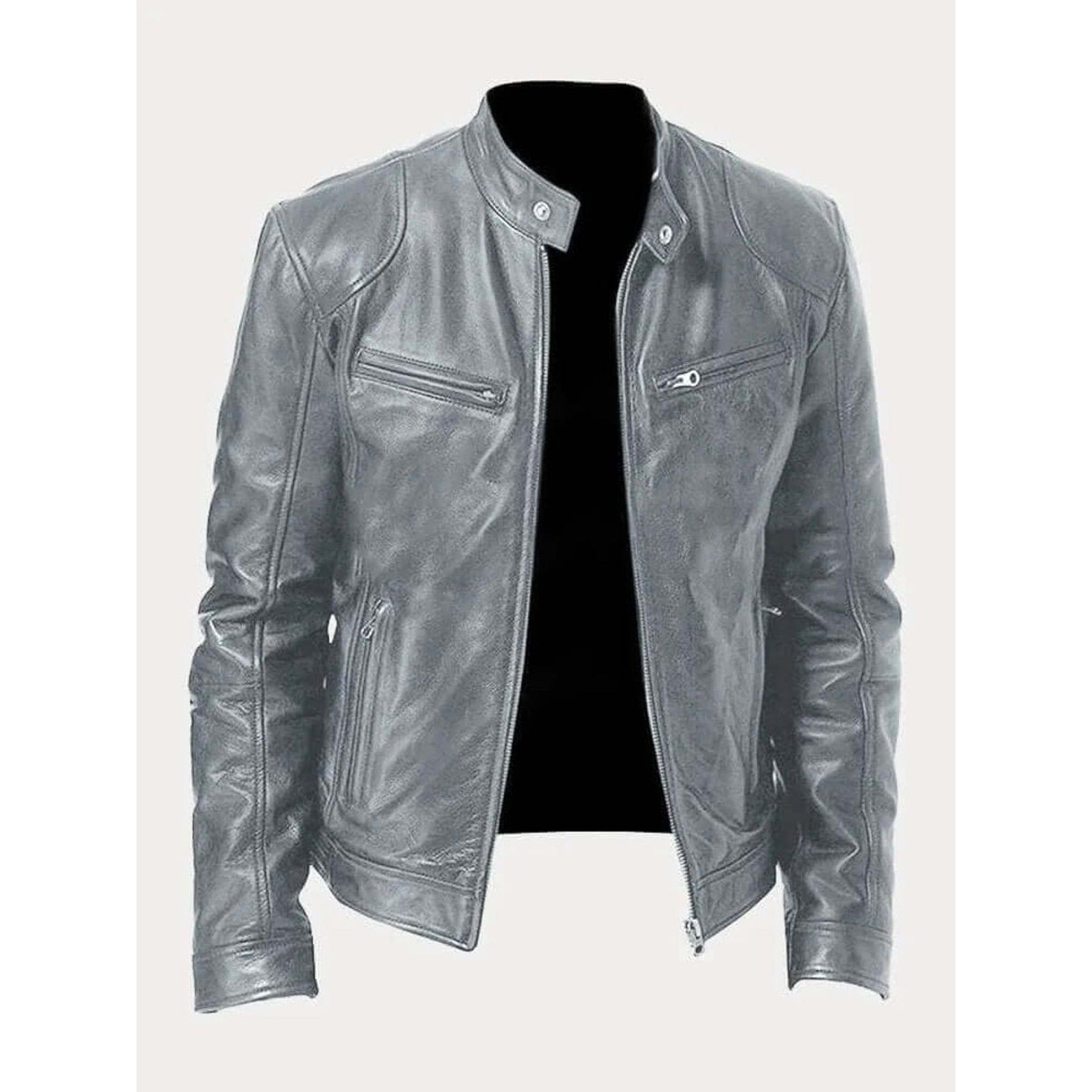 Rory | Men's Classic Biker-Style Zip-Up Leather Jacket - Gray