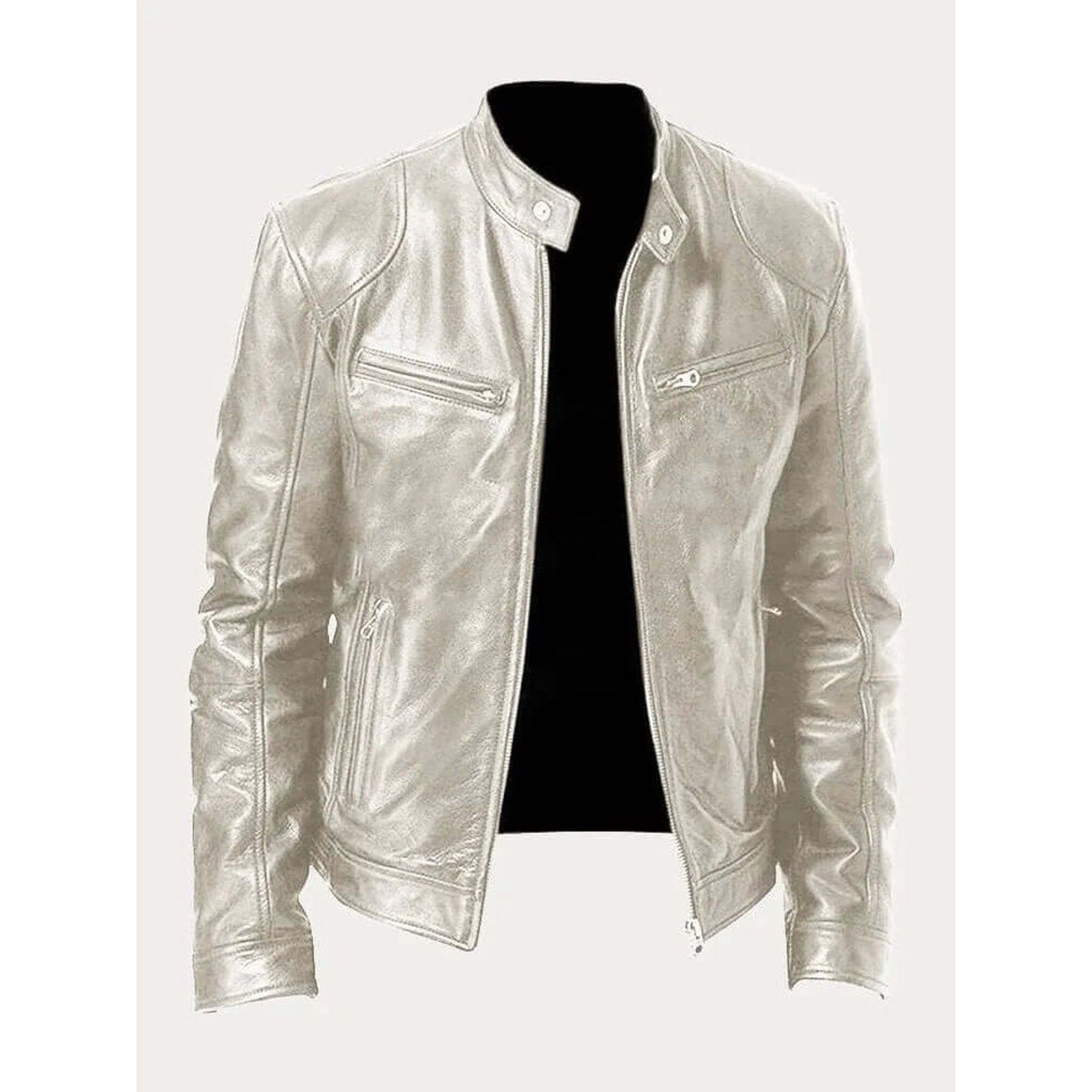 Rory | Men's Classic Biker-Style Zip-Up Leather Jacket - Silver