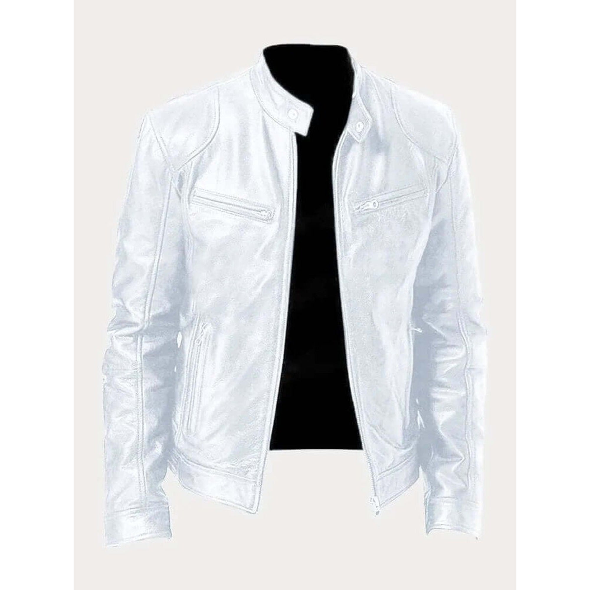 Rory | Men's Classic Biker-Style Zip-Up Leather Jacket - White