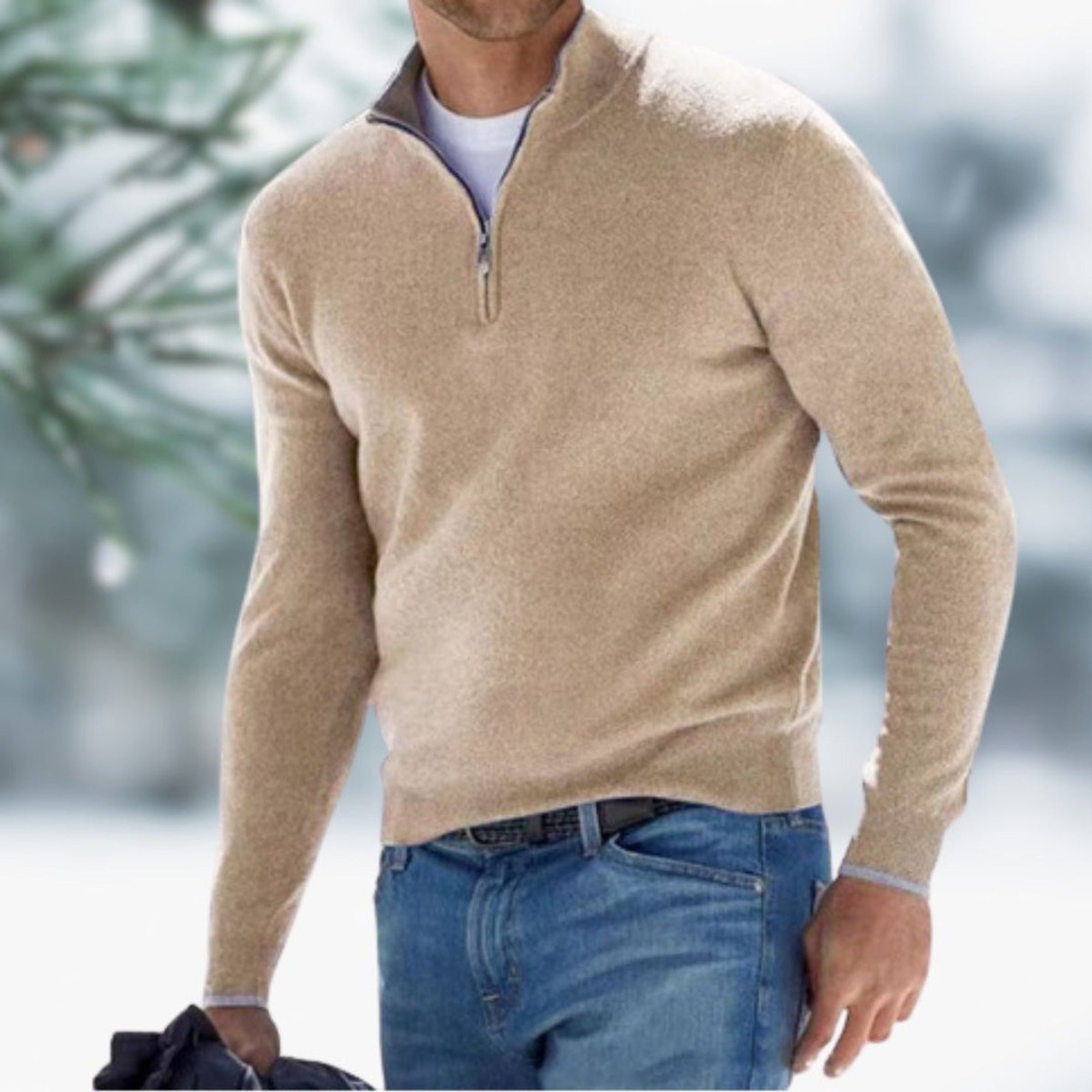 Karl | Men's Quarter-Zip Soft Knit Sweater Pullover - Apricot