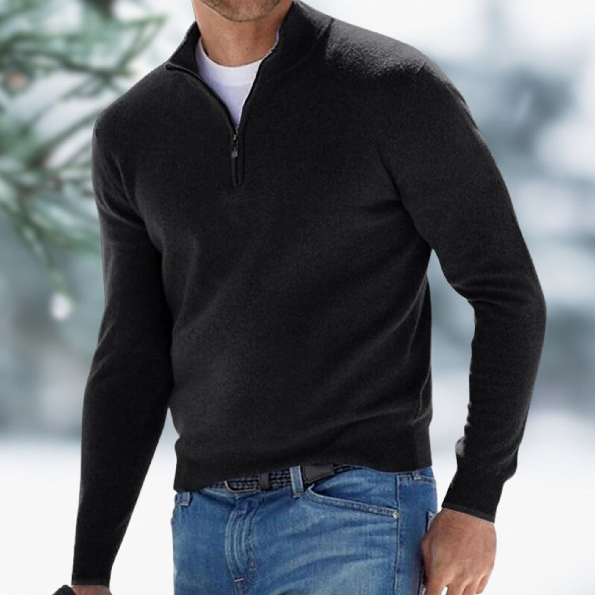 Karl | Men's Quarter-Zip Soft Knit Sweater Pullover - Black