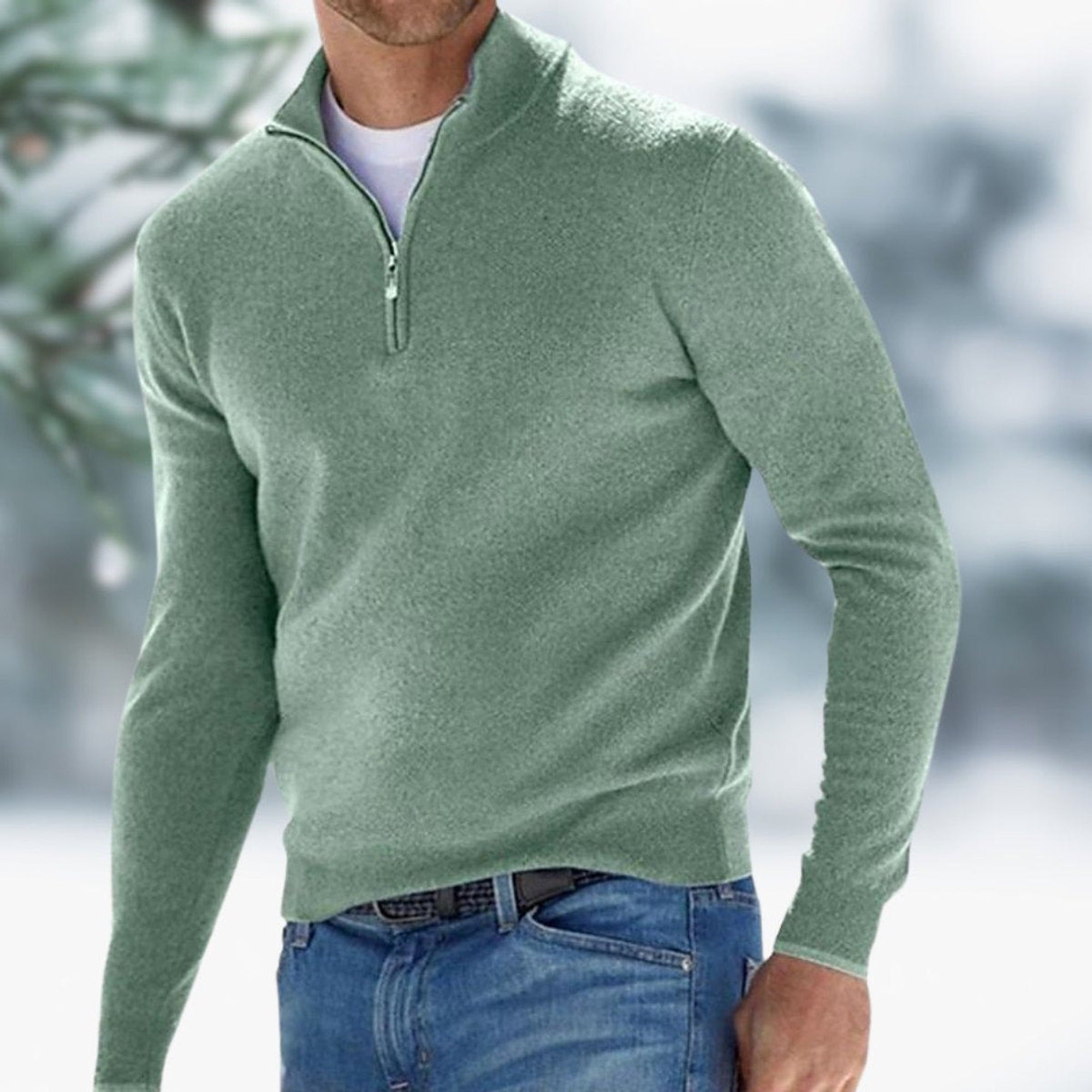 Karl | Men's Quarter-Zip Soft Knit Sweater Pullover - Green