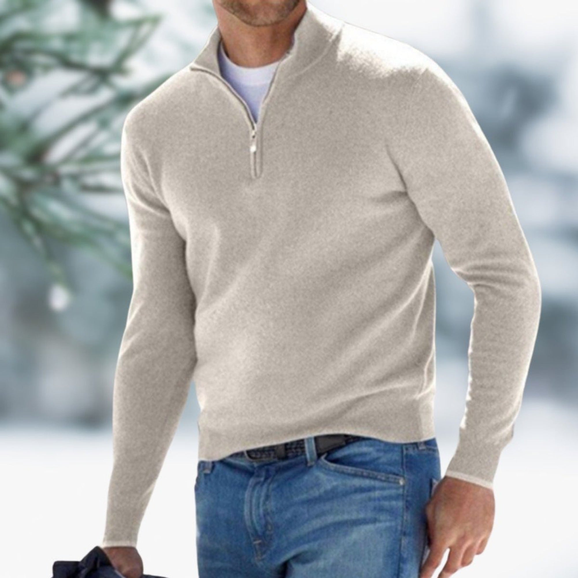Karl | Men's Quarter-Zip Soft Knit Sweater Pullover - Khaki