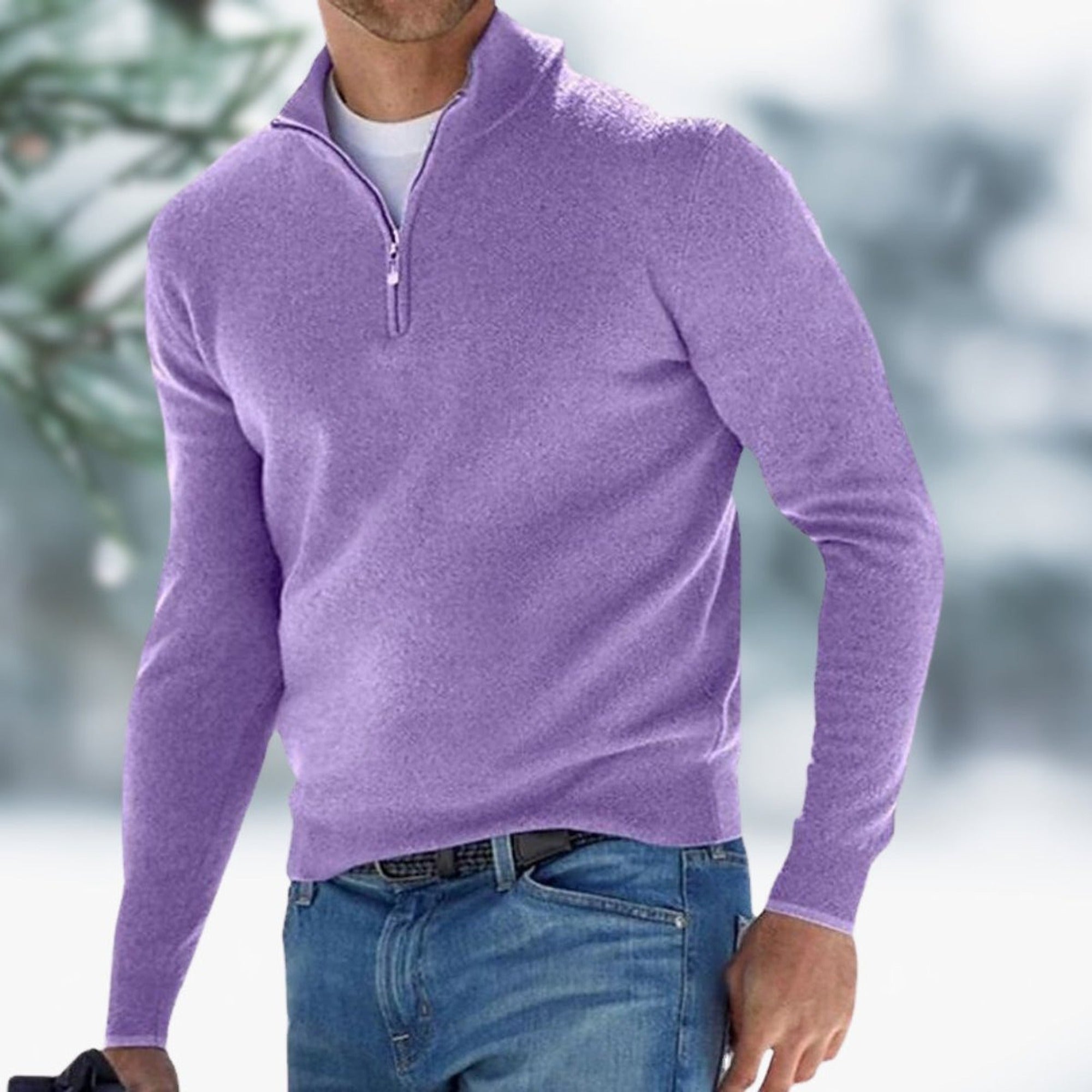 Karl | Men's Quarter-Zip Soft Knit Sweater Pullover - Light Violet