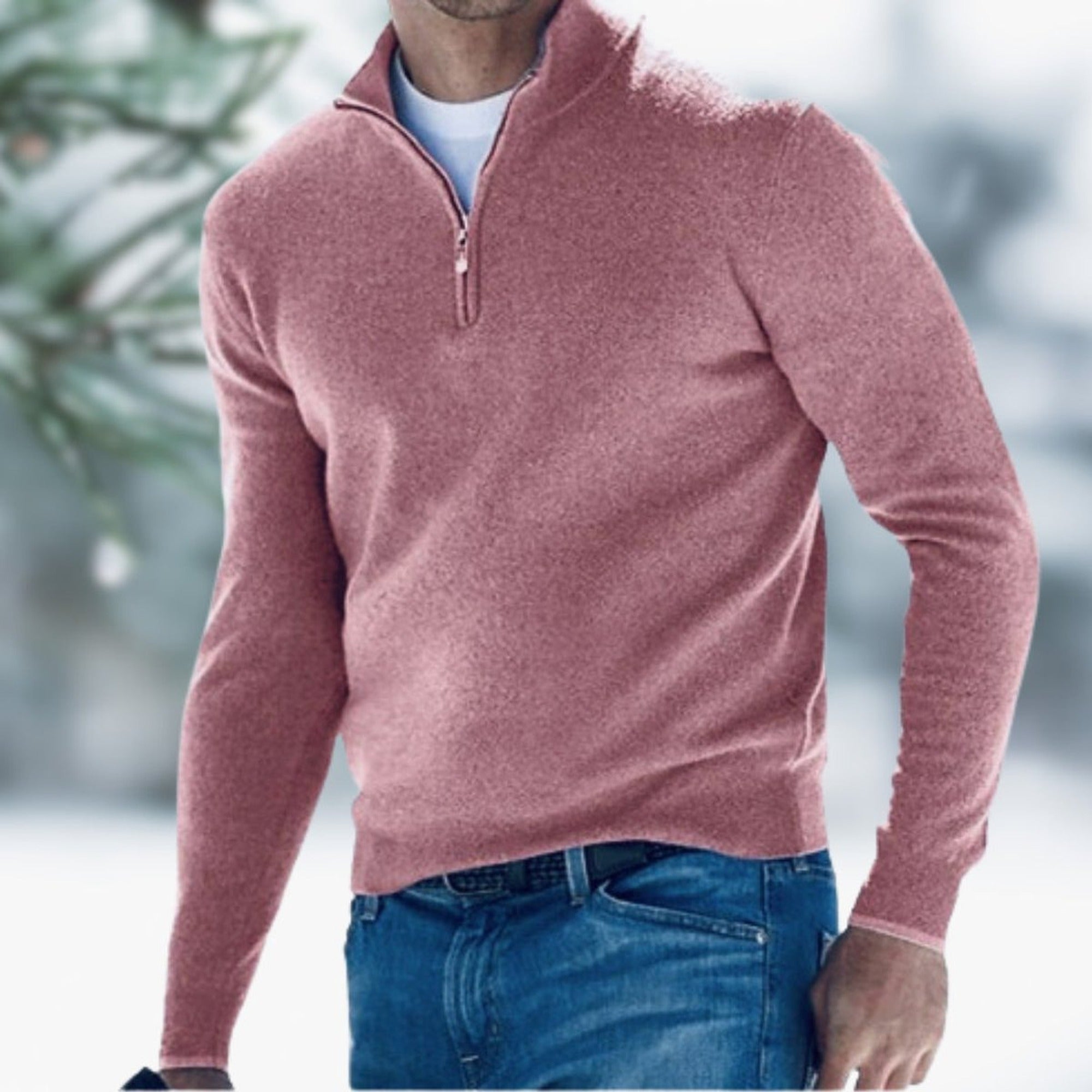 Karl | Men's Quarter-Zip Soft Knit Sweater Pullover - Pink