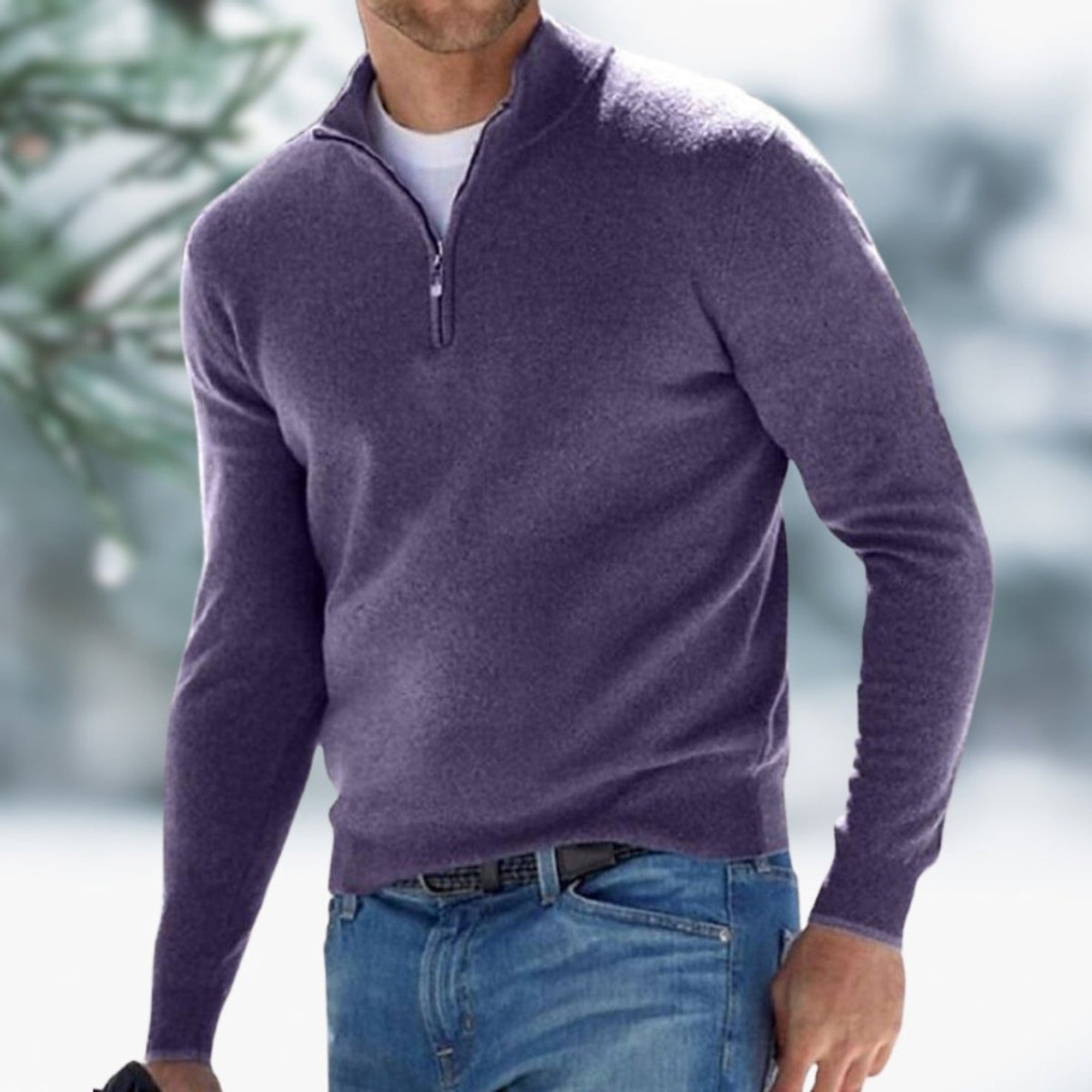 Karl | Men's Quarter-Zip Soft Knit Sweater Pullover - Purple