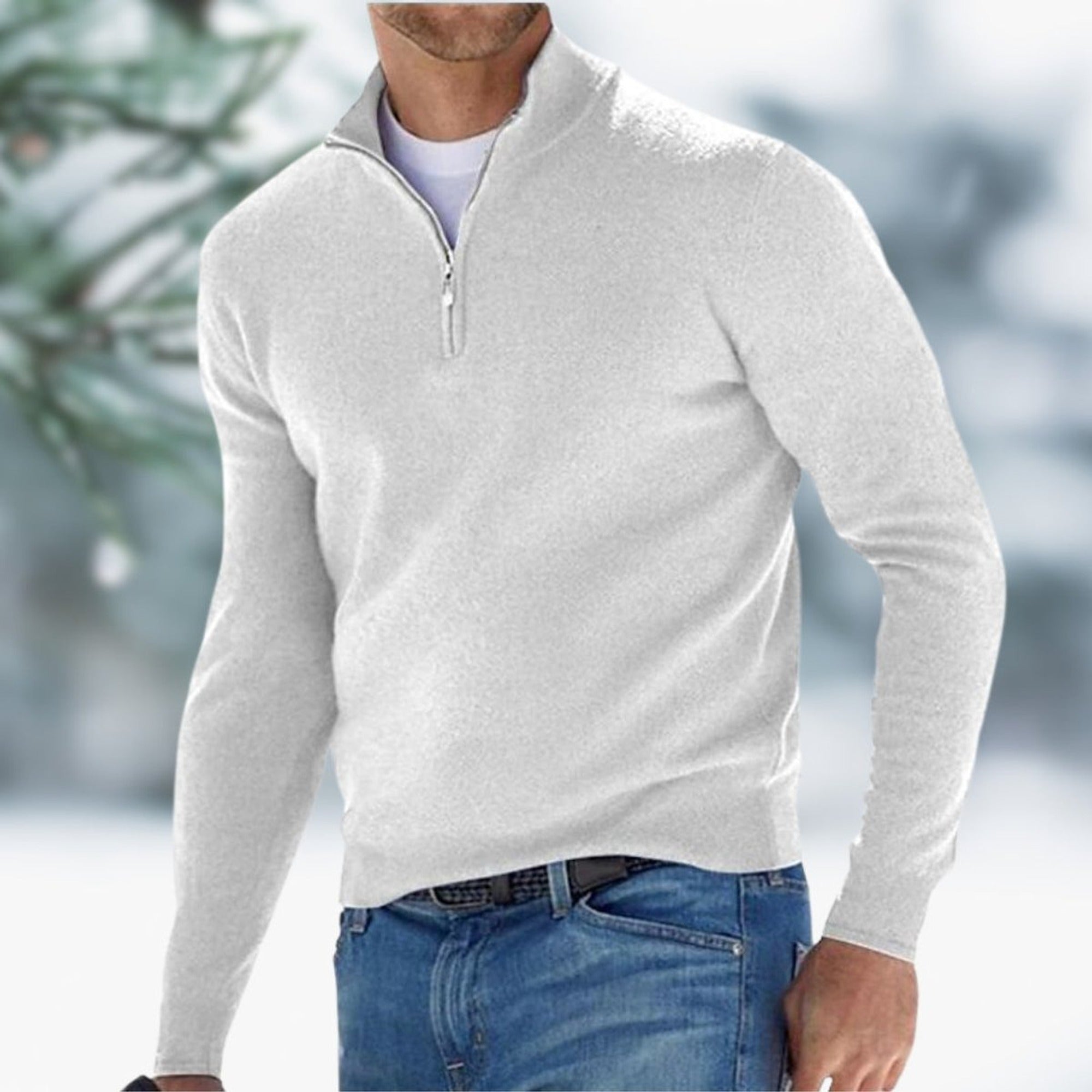 Karl | Men's Quarter-Zip Soft Knit Sweater Pullover - White