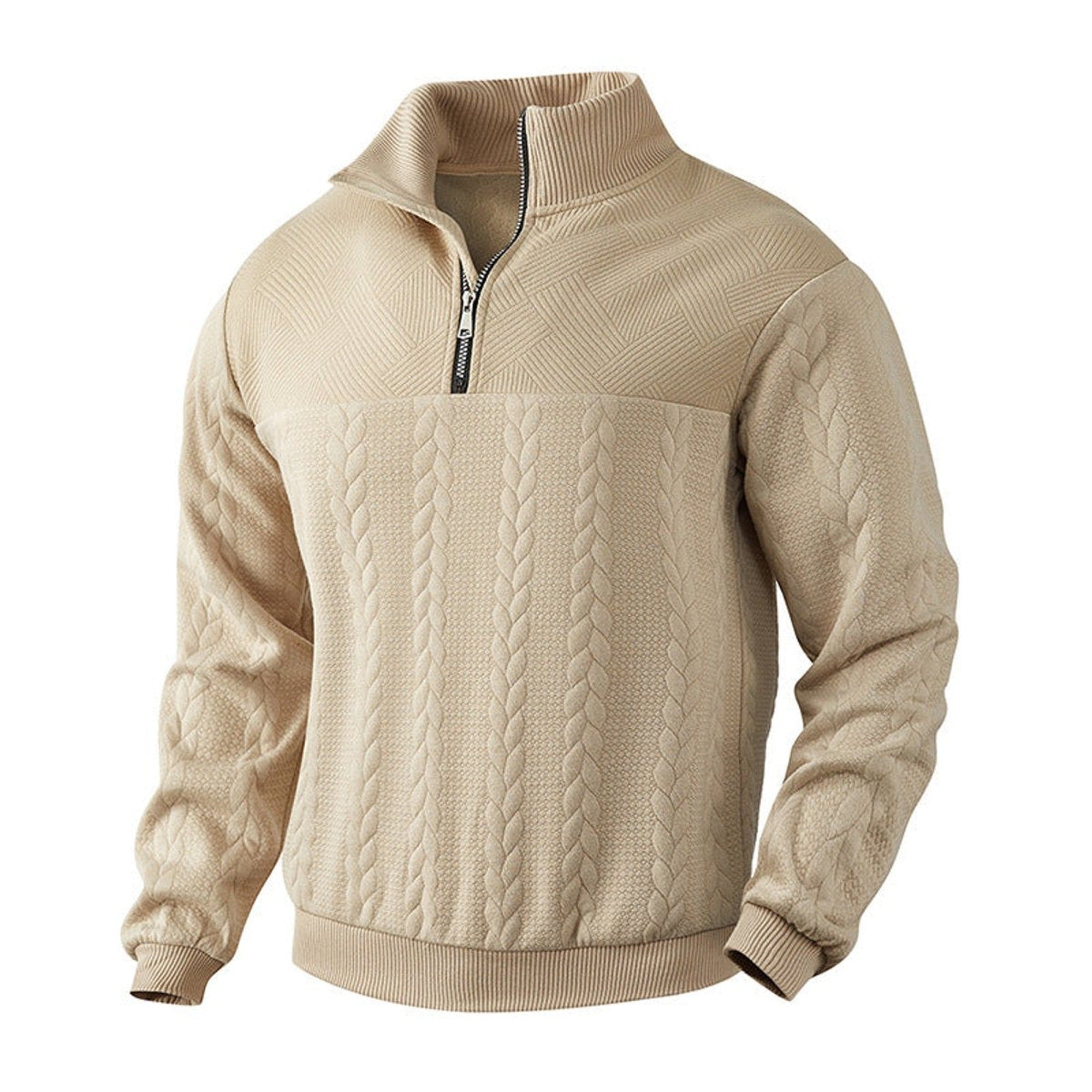 Edmund | Men's Cable Knit Sweater Quarter-Zip Pullover - Beige