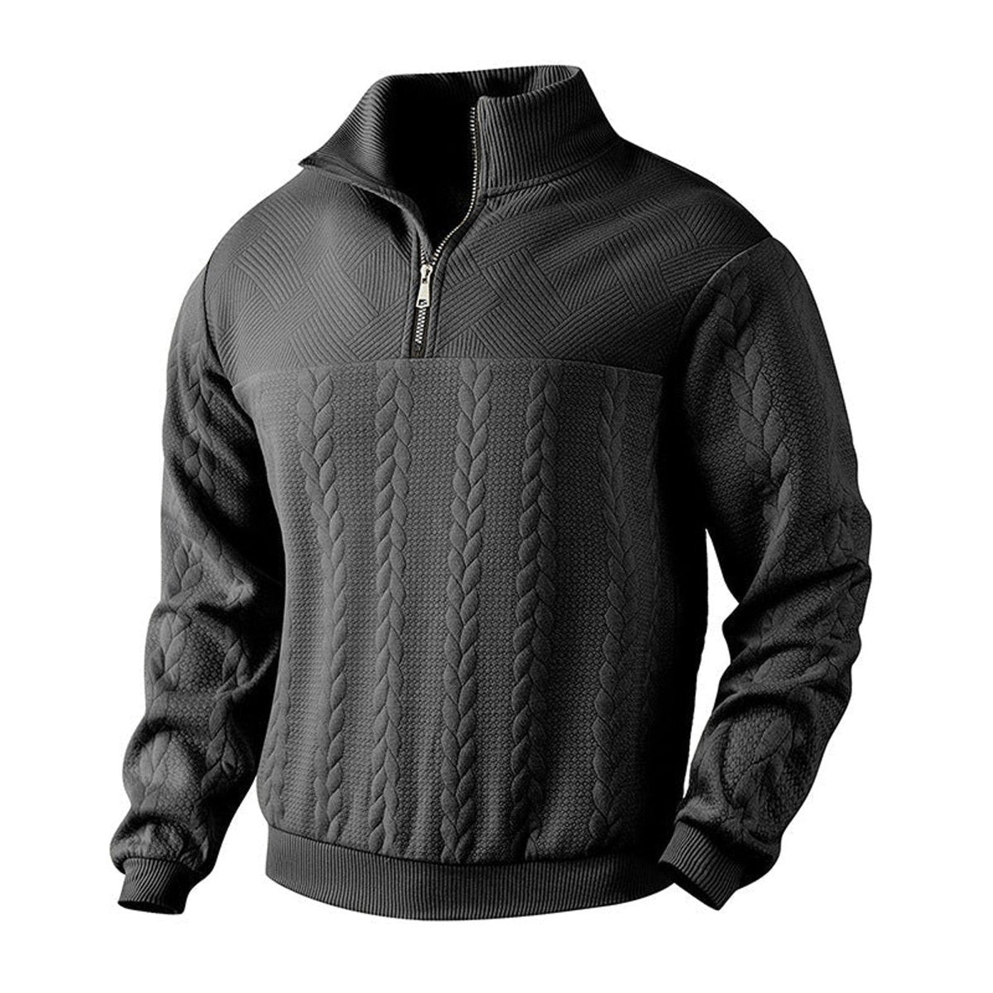 Edmund | Men's Cable Knit Sweater Quarter-Zip Pullover - Black